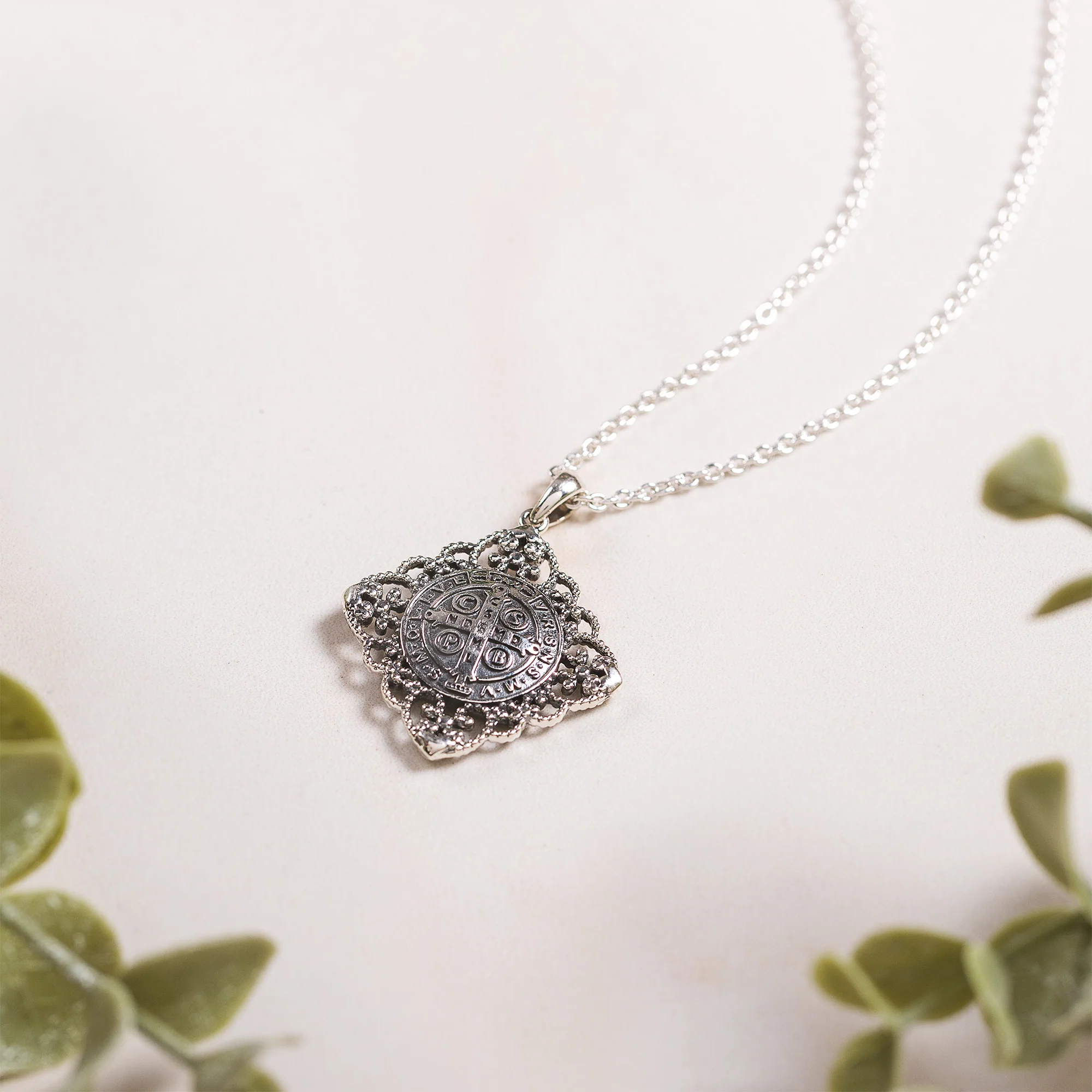 Sterling Vintage Filigree St. Benedict Medal Necklace - Image 4