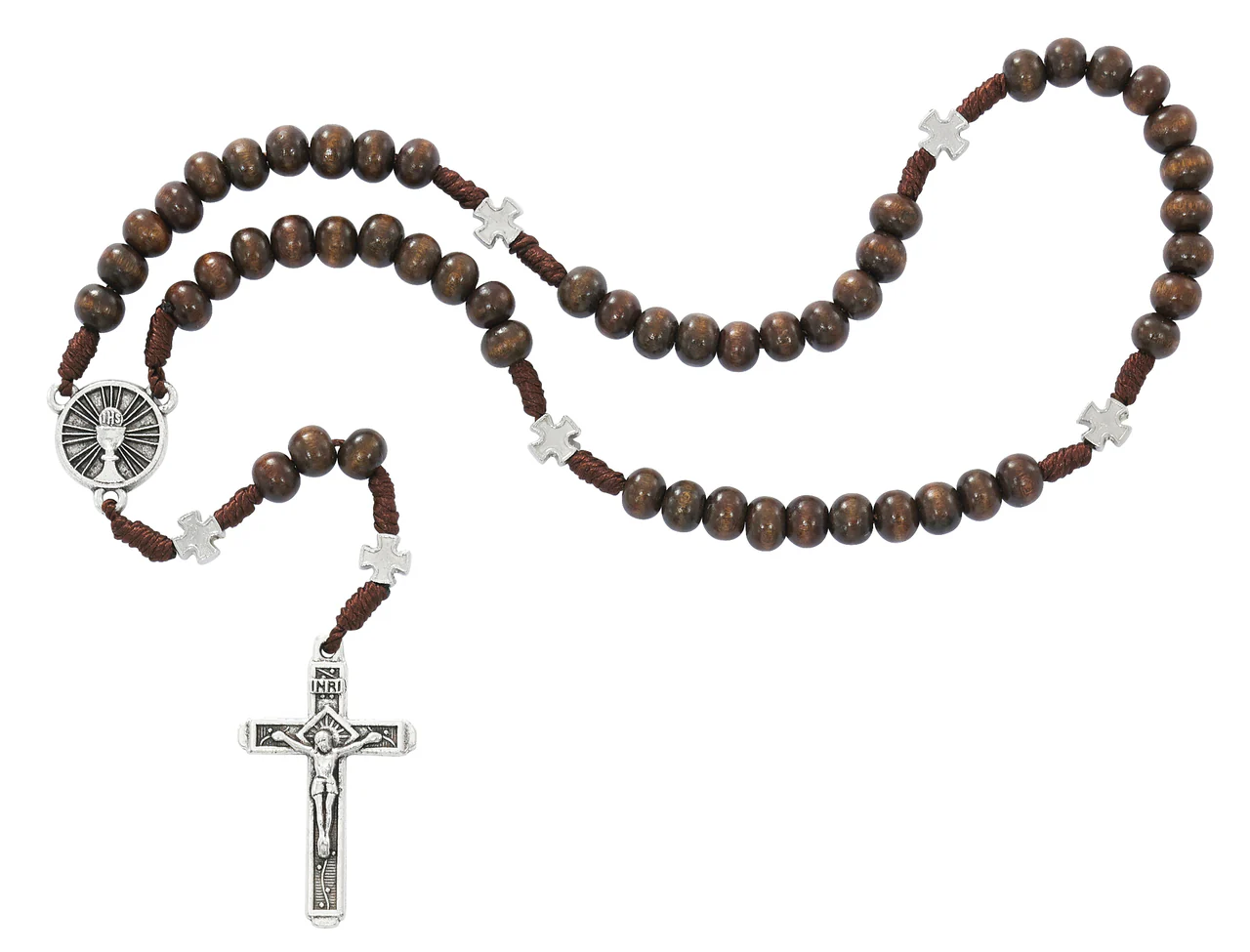 Sunburst Chalice First Communion Wood Rosary