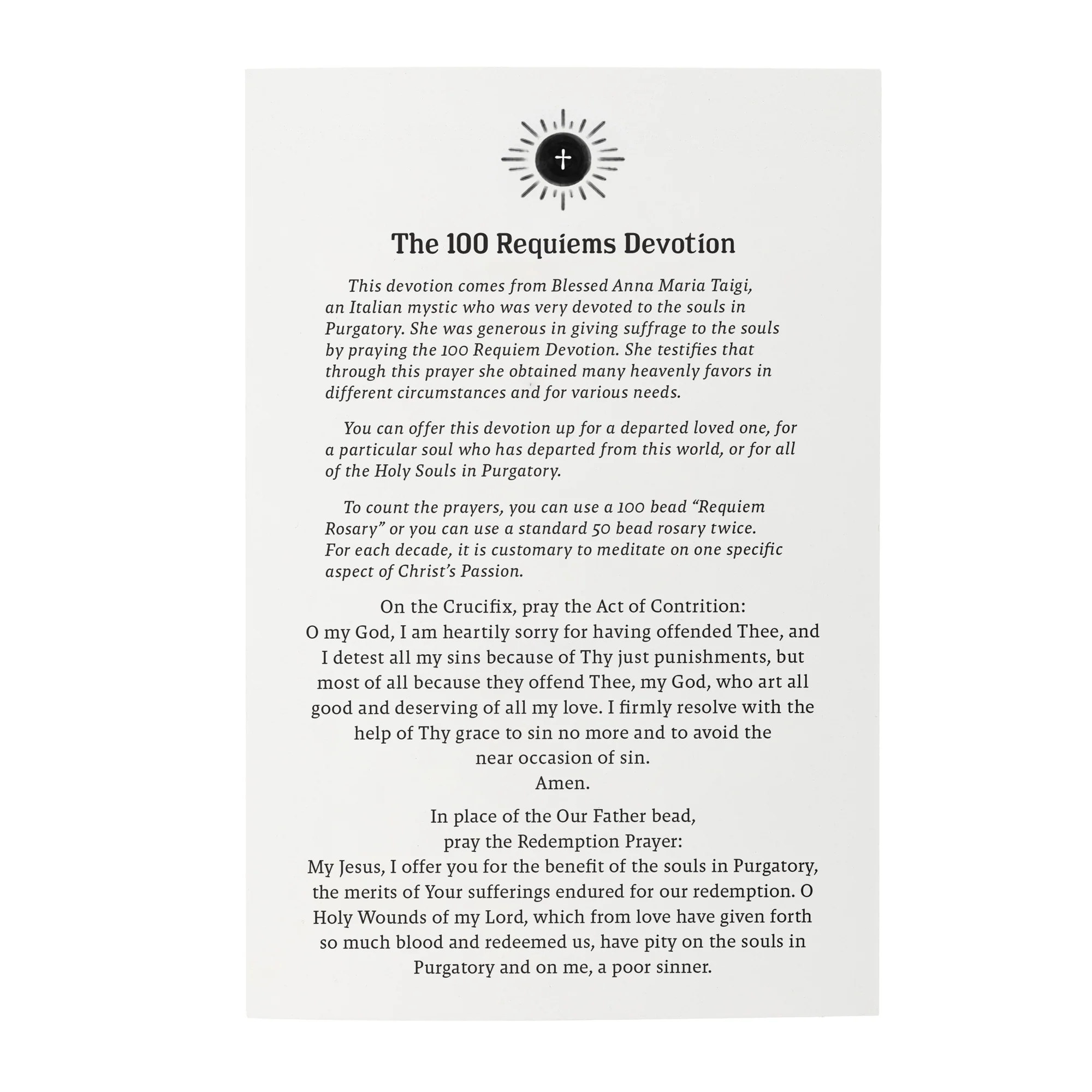 The 100 Requiems Devotion Prayer Card - Image 2