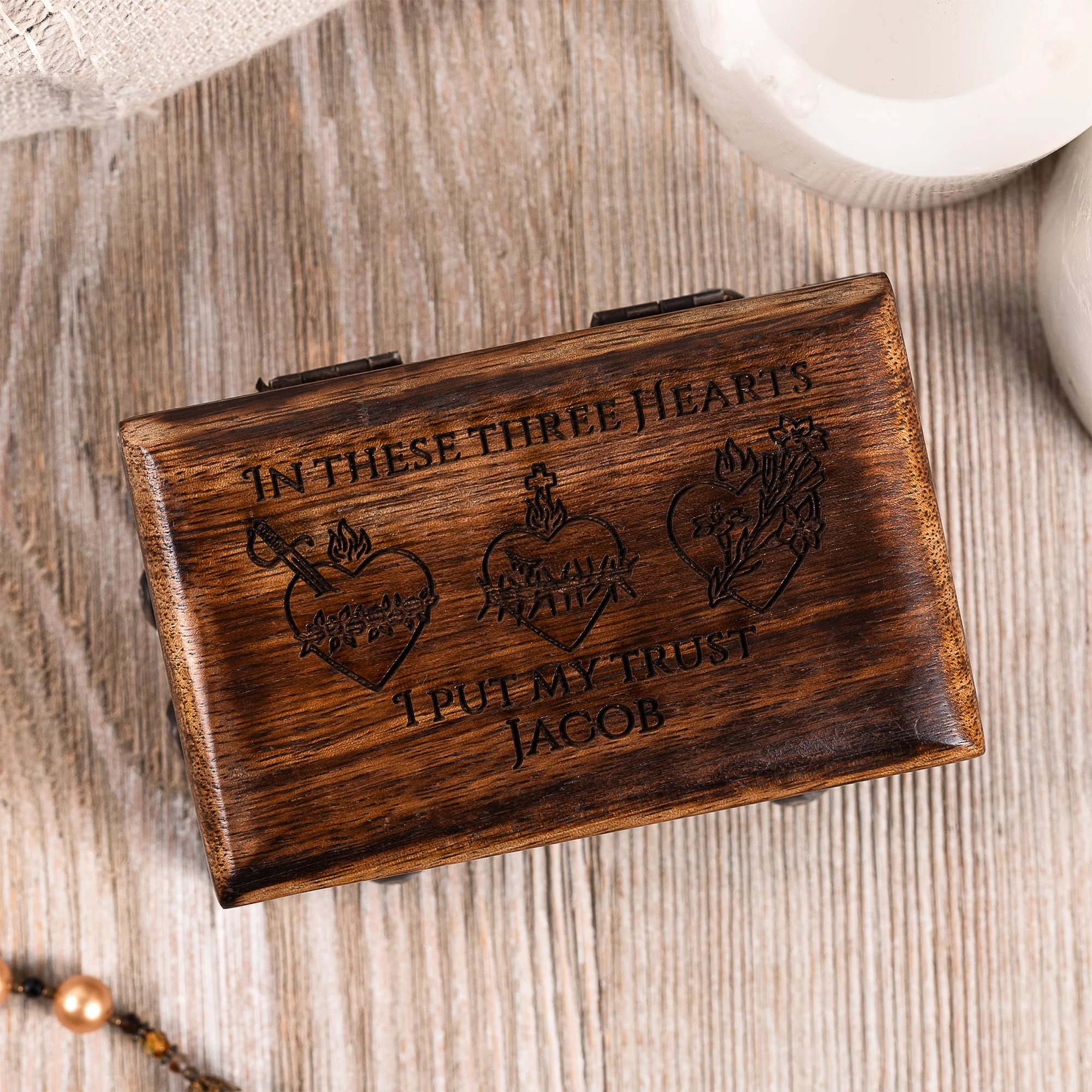 The Power of the Rosary Book & Personalized Three Hearts Rosary Box Gift Set - Image 2