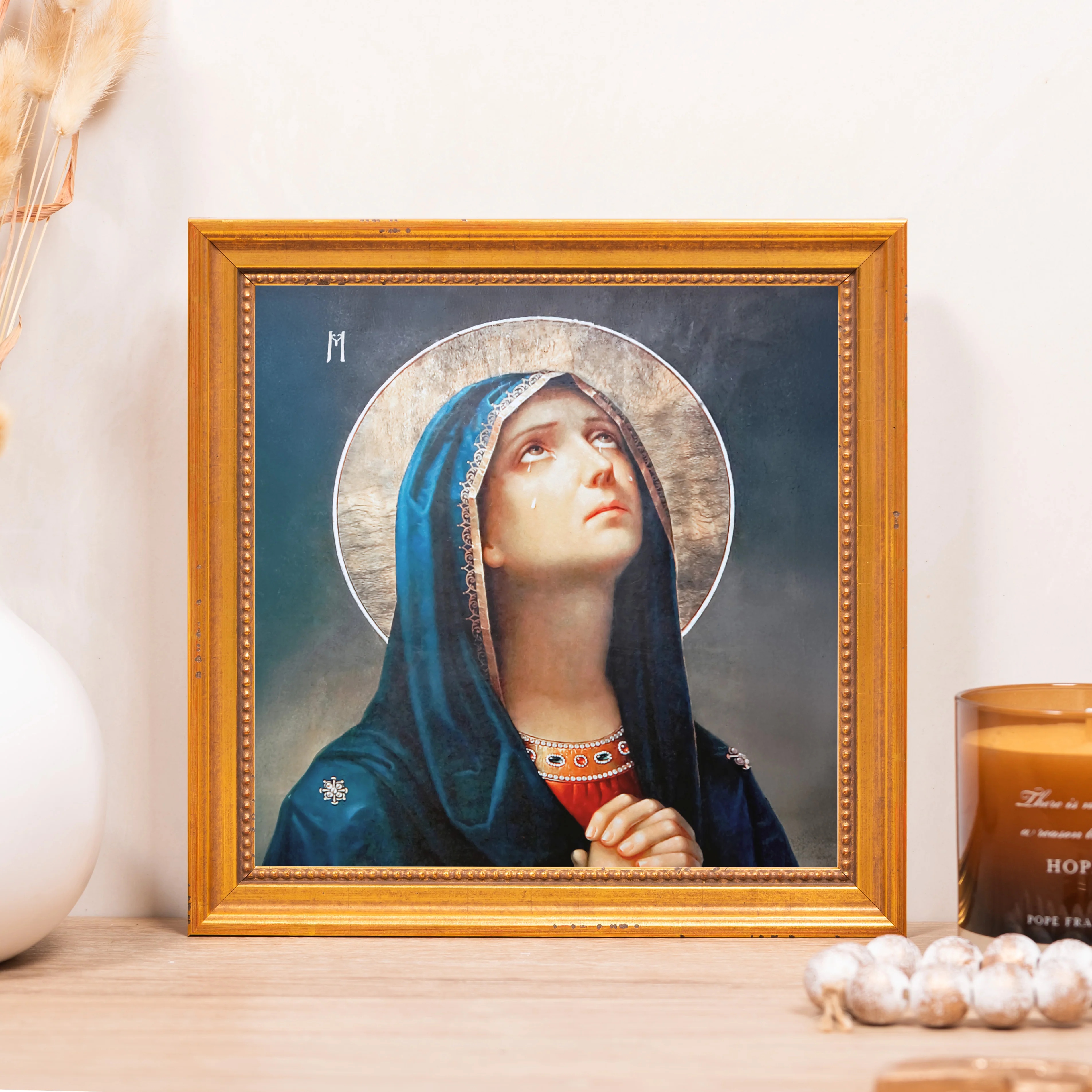 Our Lady of Sorrows in Prayer Framed Canvas - Sacred Mini Collection - Image 5