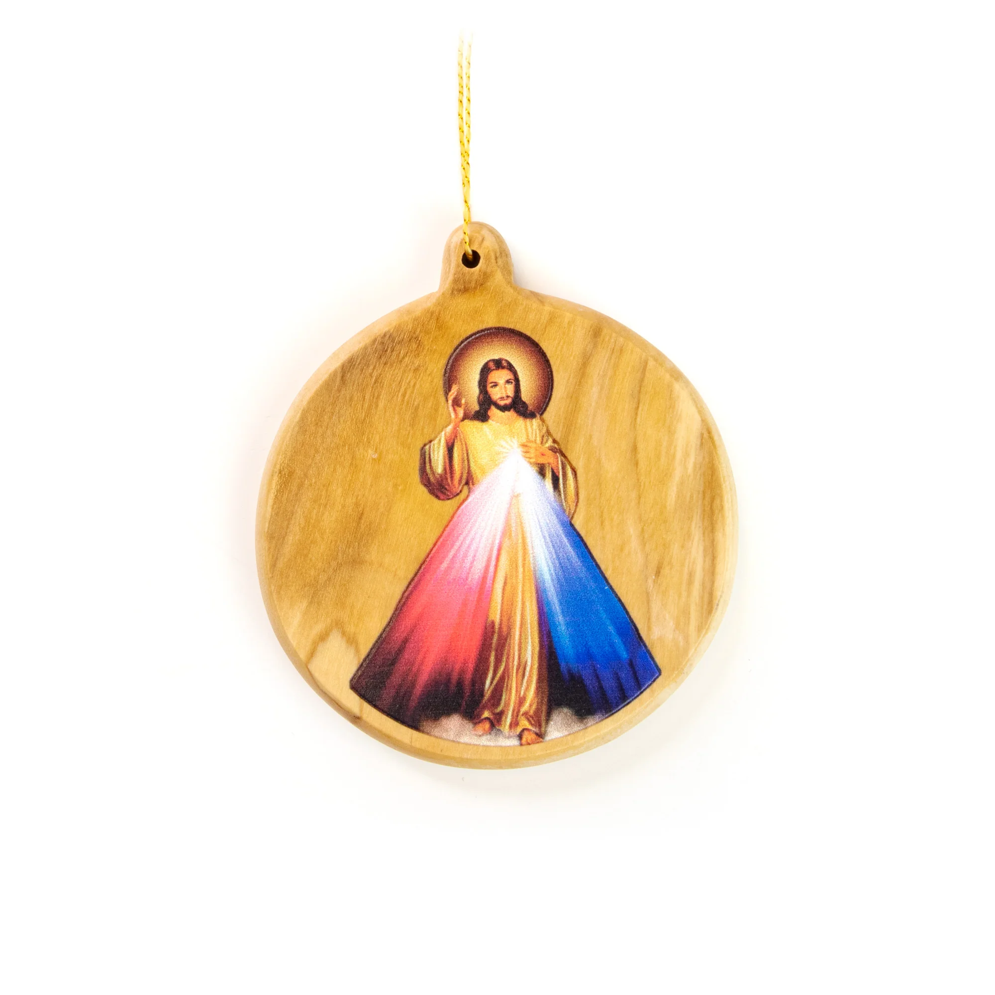 Thick Cut Olive Wood Divine Mercy Ornament