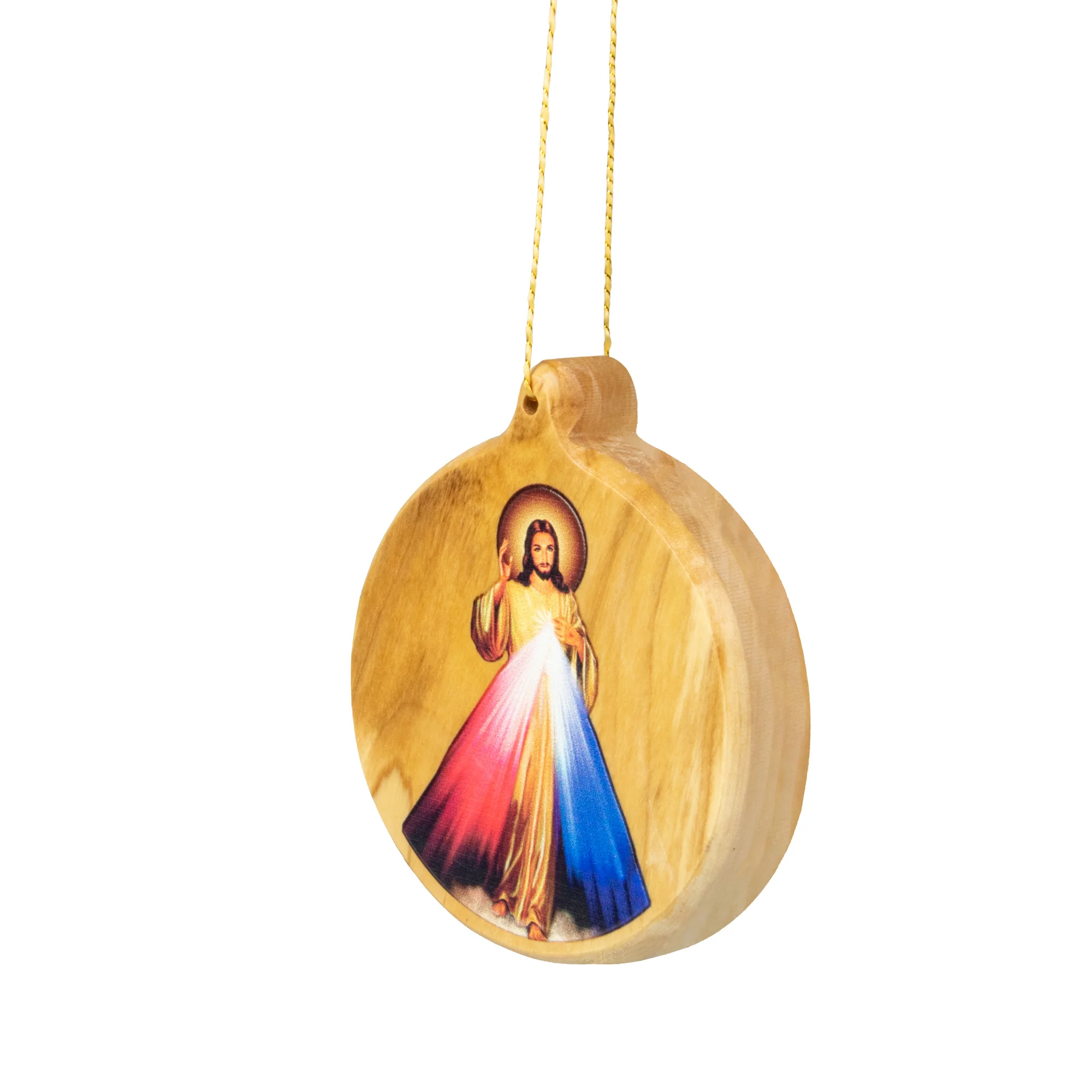 Thick Cut Olive Wood Divine Mercy Ornament - Image 2