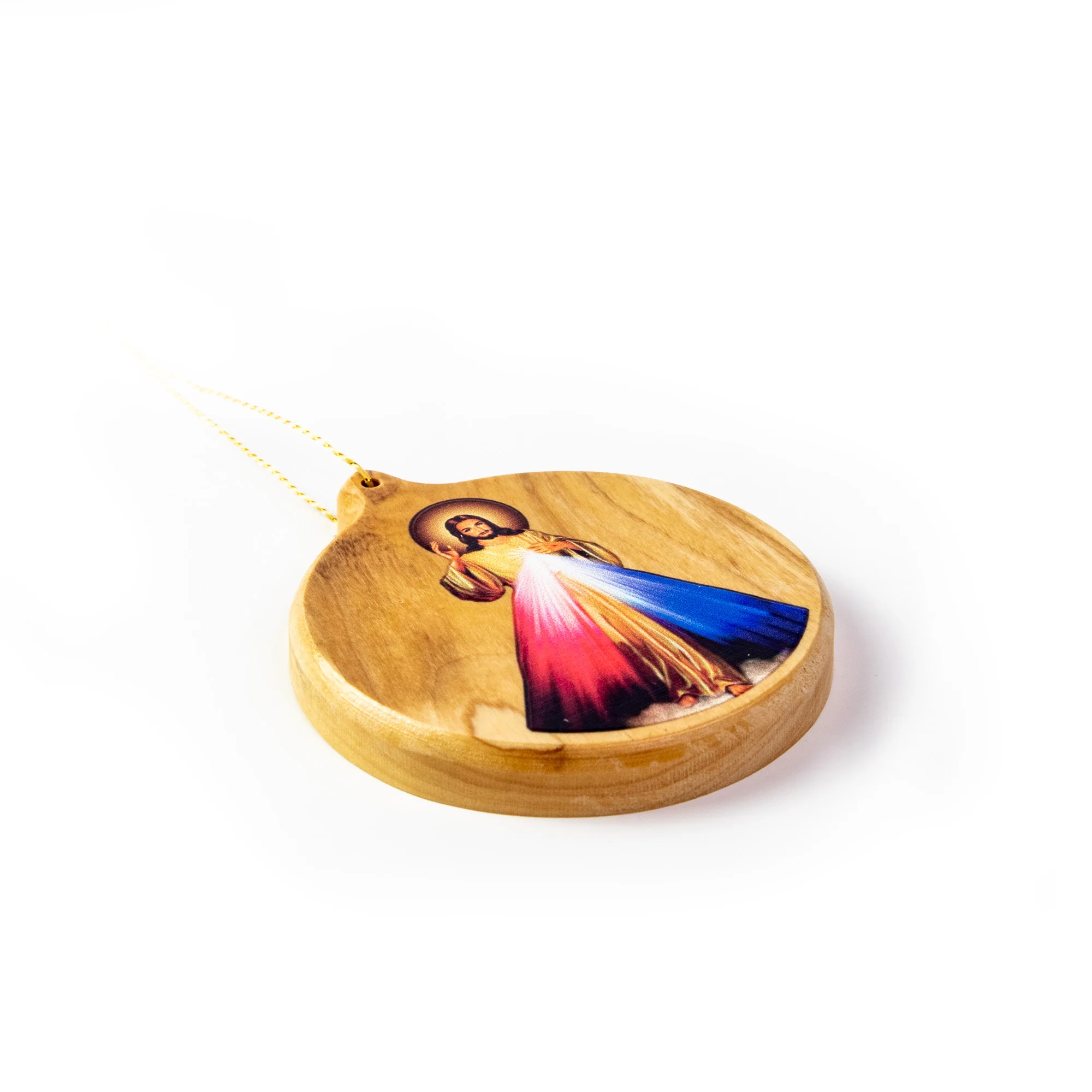 Thick Cut Olive Wood Divine Mercy Ornament - Image 3