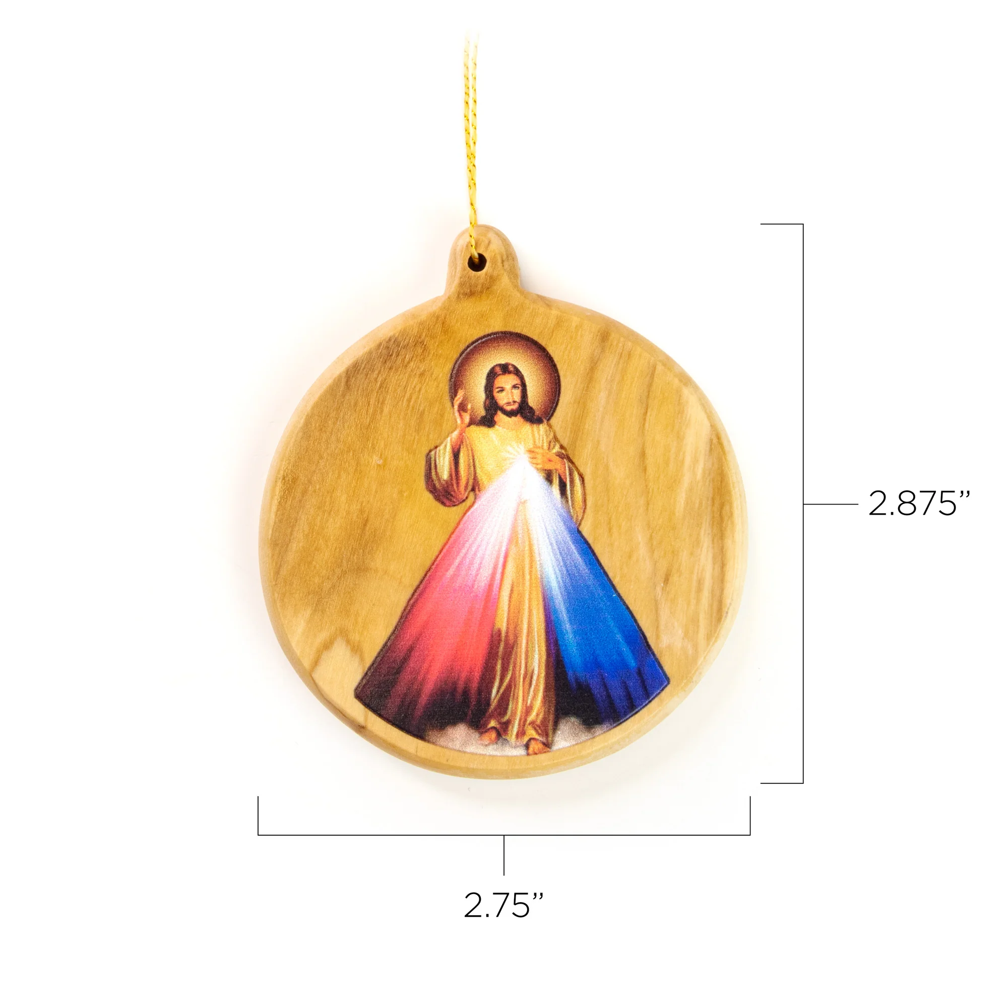 Thick Cut Olive Wood Divine Mercy Ornament - Image 4