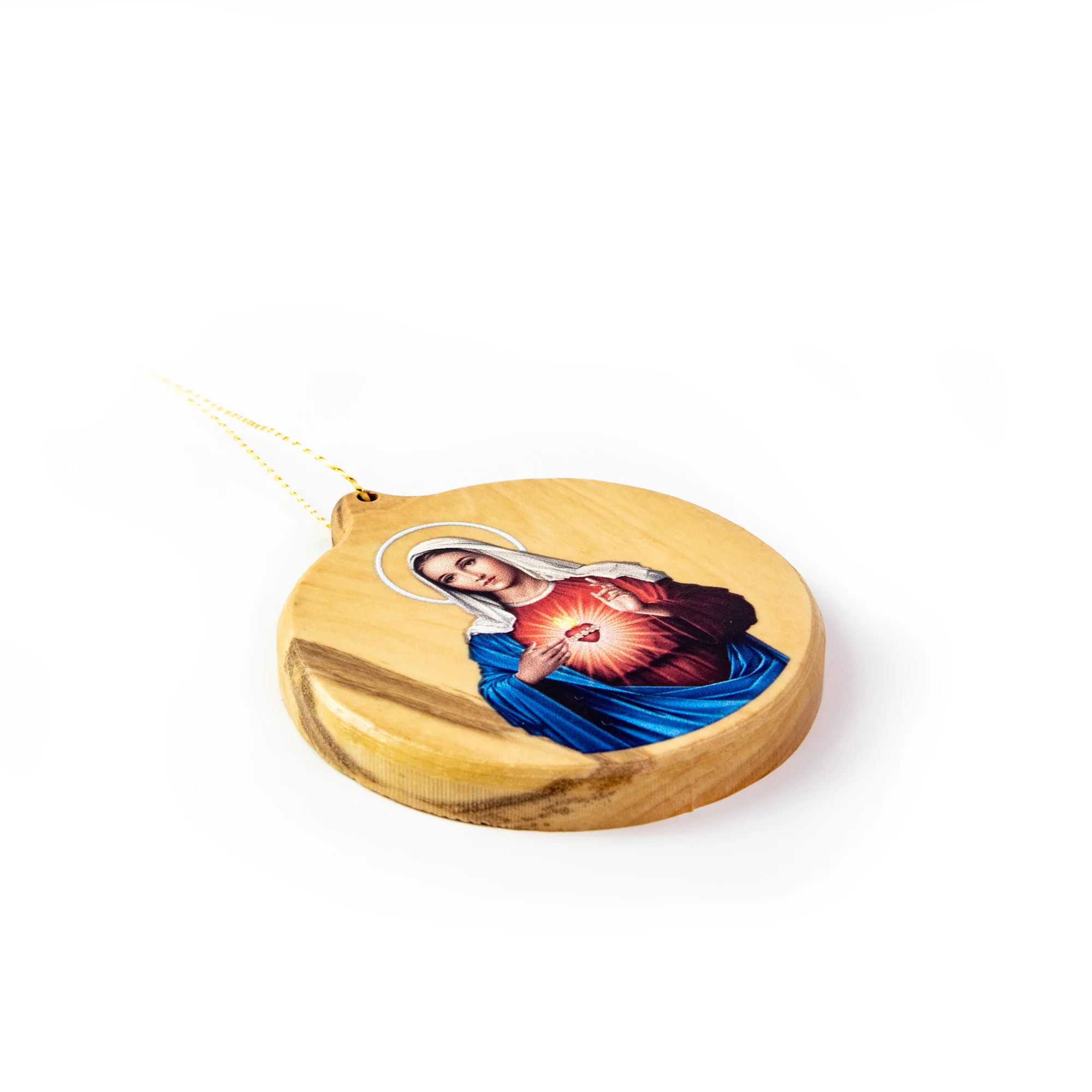 Thick Cut Olive Wood Immaculate Heart Ornament - Image 3