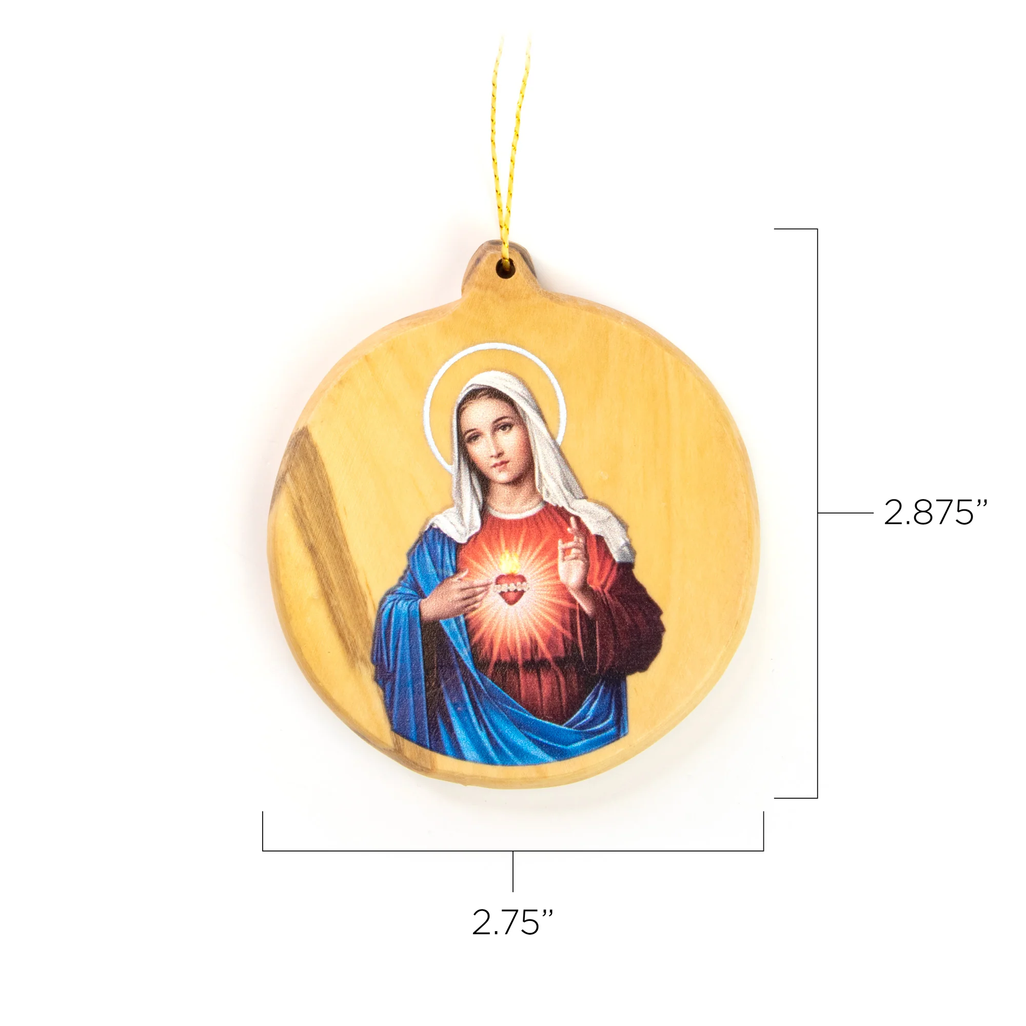 Thick Cut Olive Wood Immaculate Heart Ornament - Image 4
