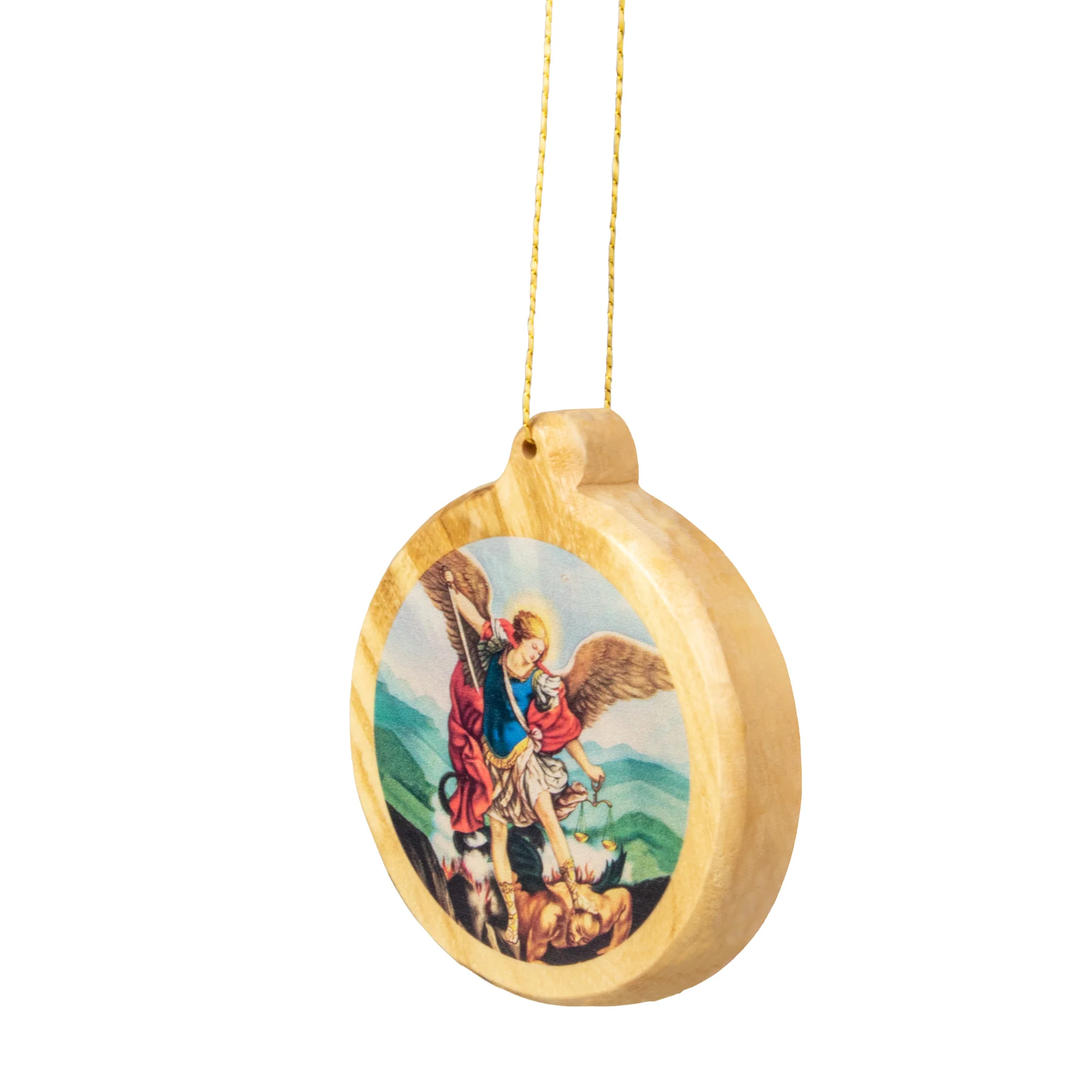 Thick Cut Olive Wood Saint Michael Ornament - Image 2