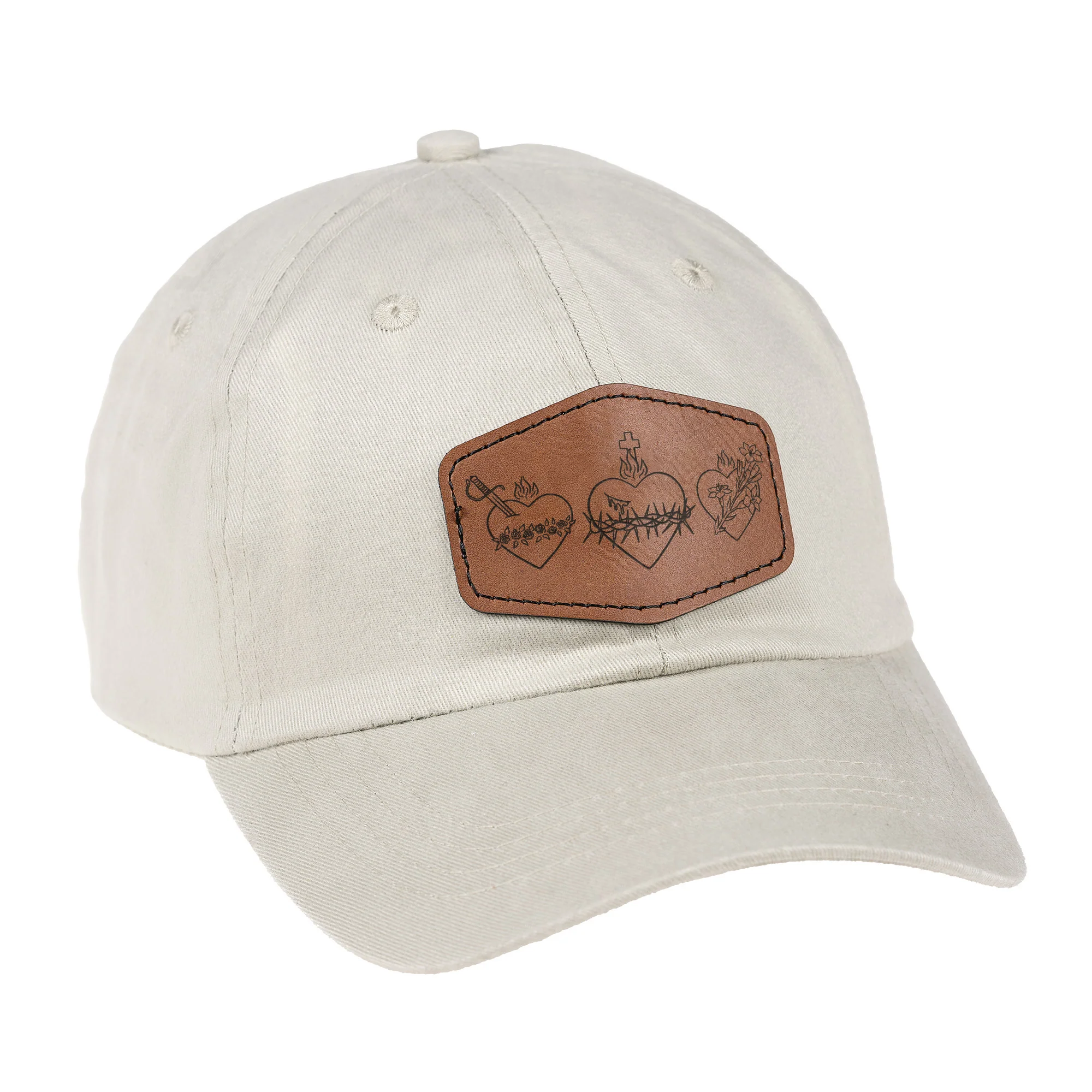 Three Hearts Leather Patch Ball Cap - stone - Image 2
