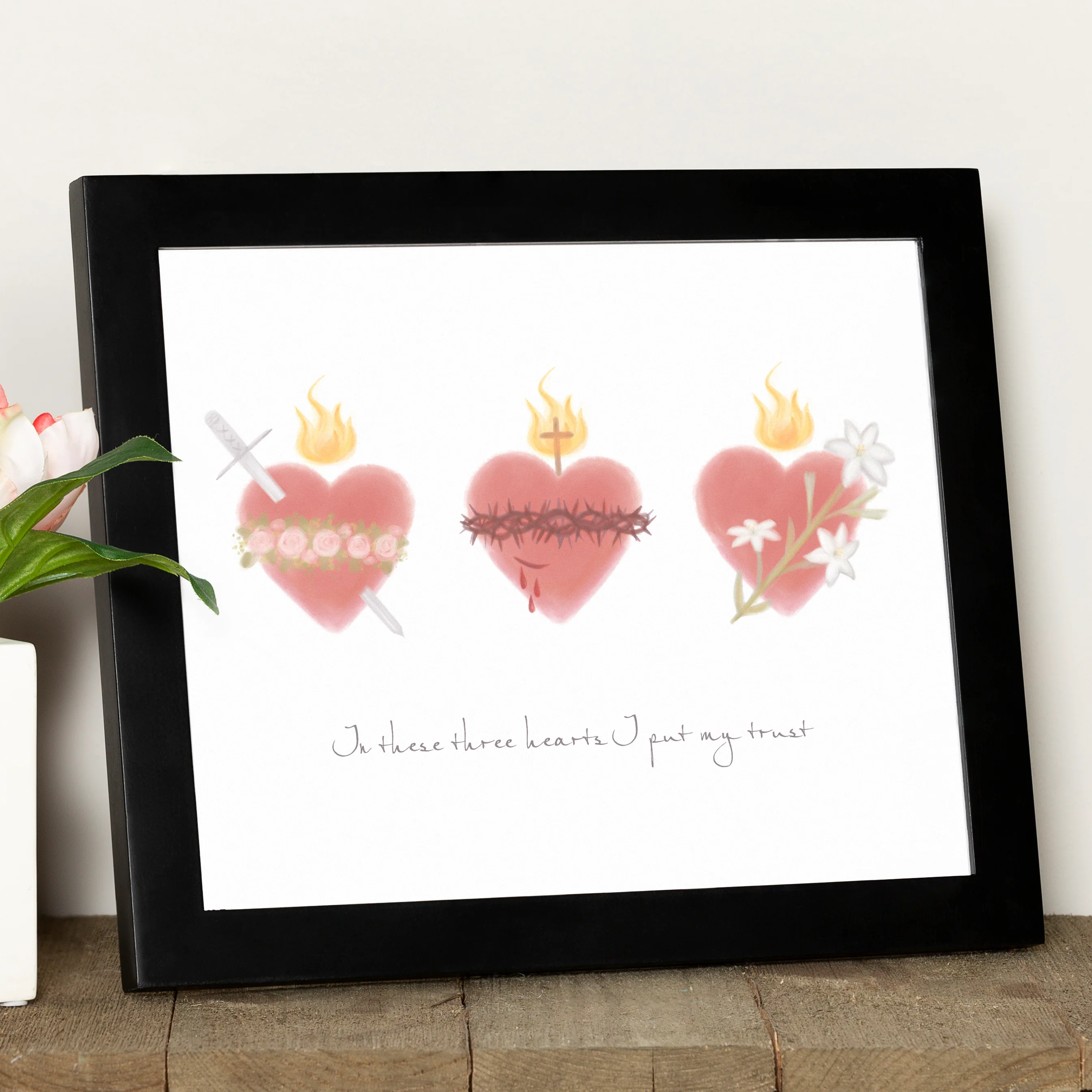 Three Hearts Watercolor Print