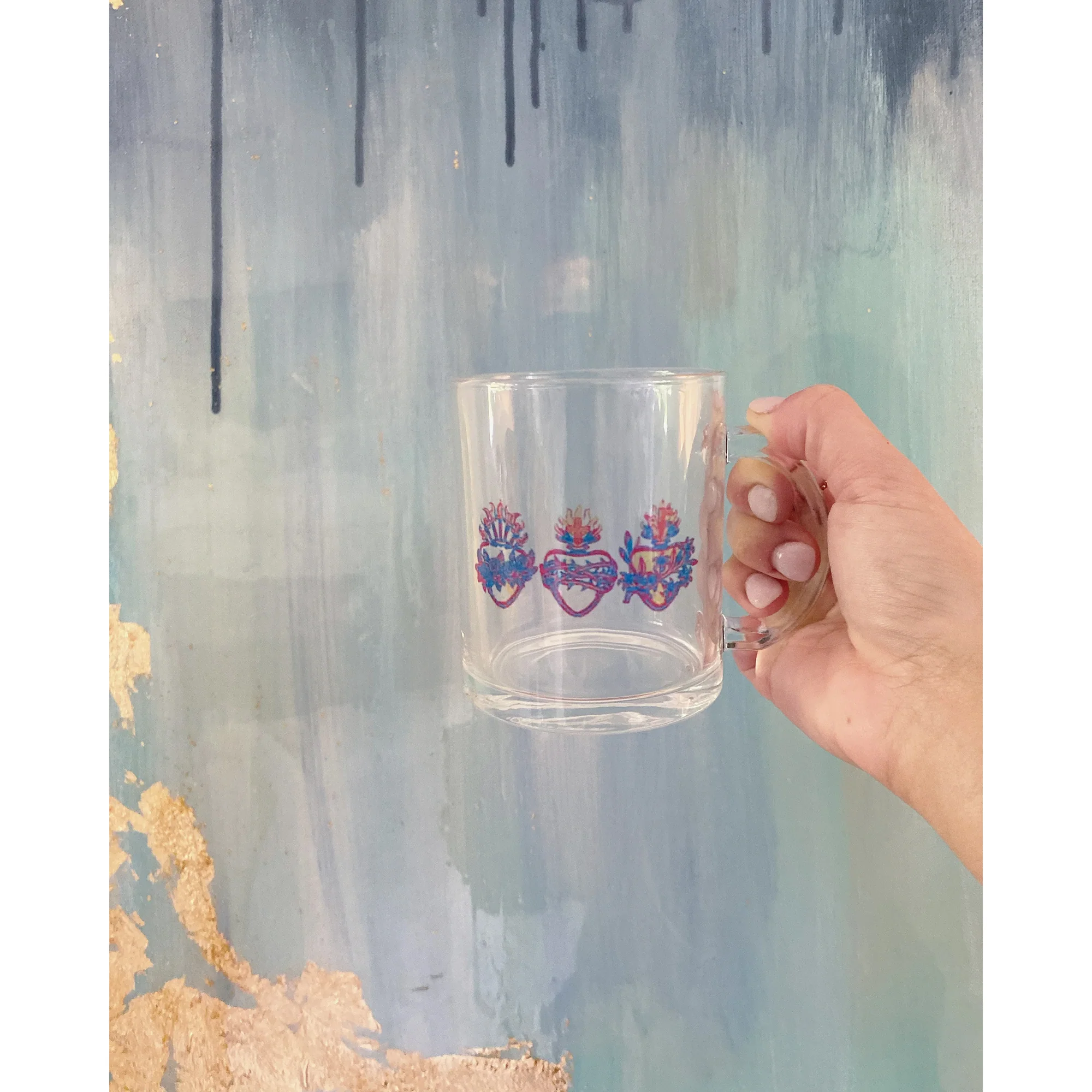 Three Holy Hearts Glass Mug
