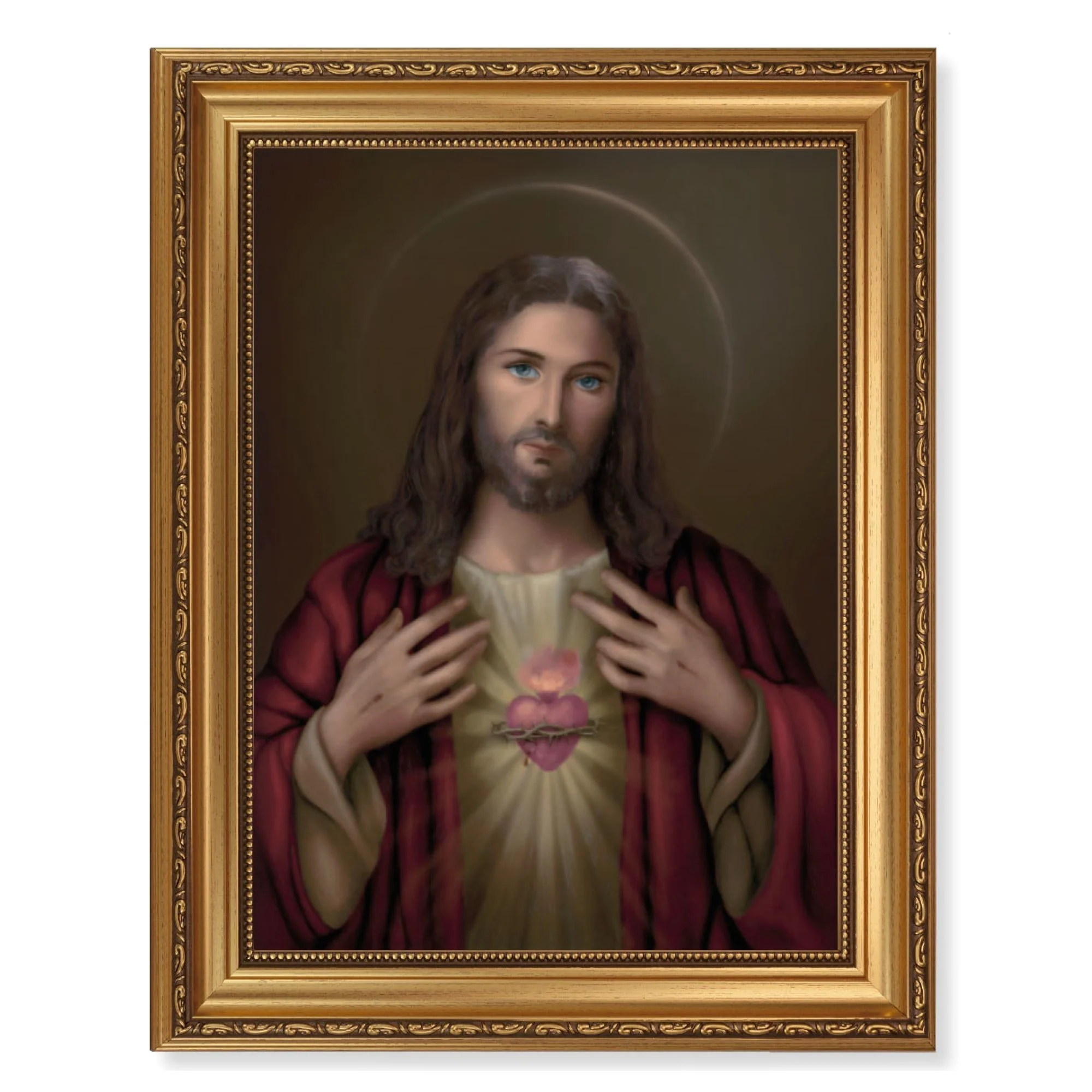 Traditional Sacred Heart in Ornate Gold Frame