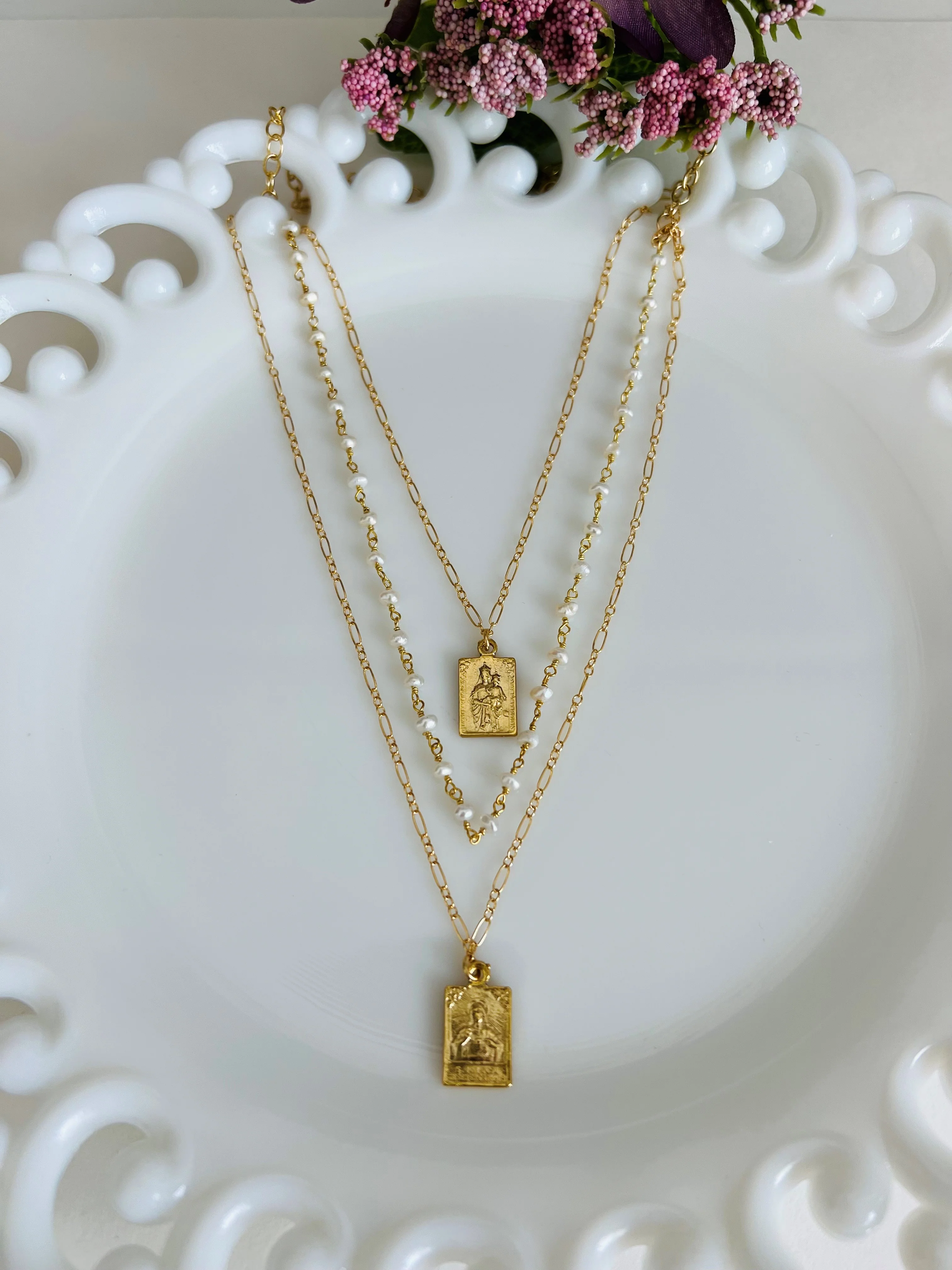 Triple Strand Scapular & Pearl Necklace