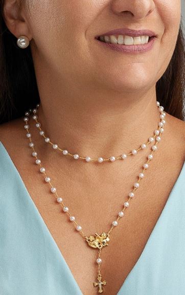 Two Hearts Double Strand Pearl & Rhinestone Necklace