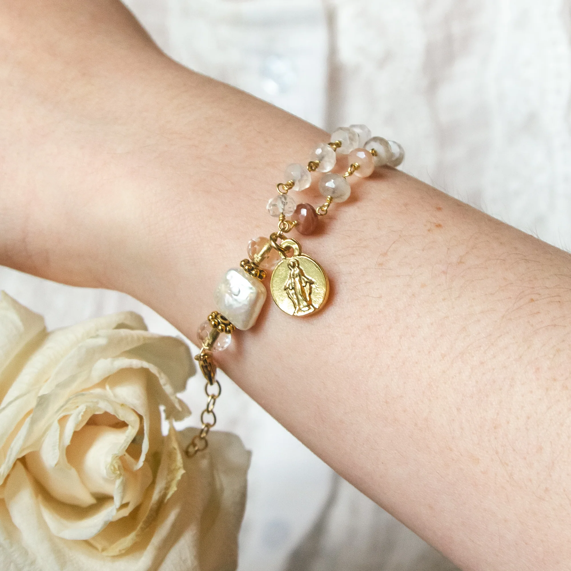 Two-Strand Freshwater Pearl & Moonstone Marian Bracelet - Image 2