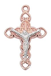 Two Tone Open Hearts Crucifix Pendant