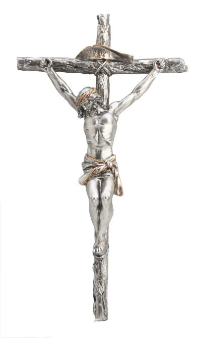 Two Tone Silvered Crucifix with Gold Accents - 16"