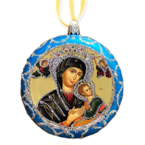 Ukrainian Blue Round Perpetual Help Ornament