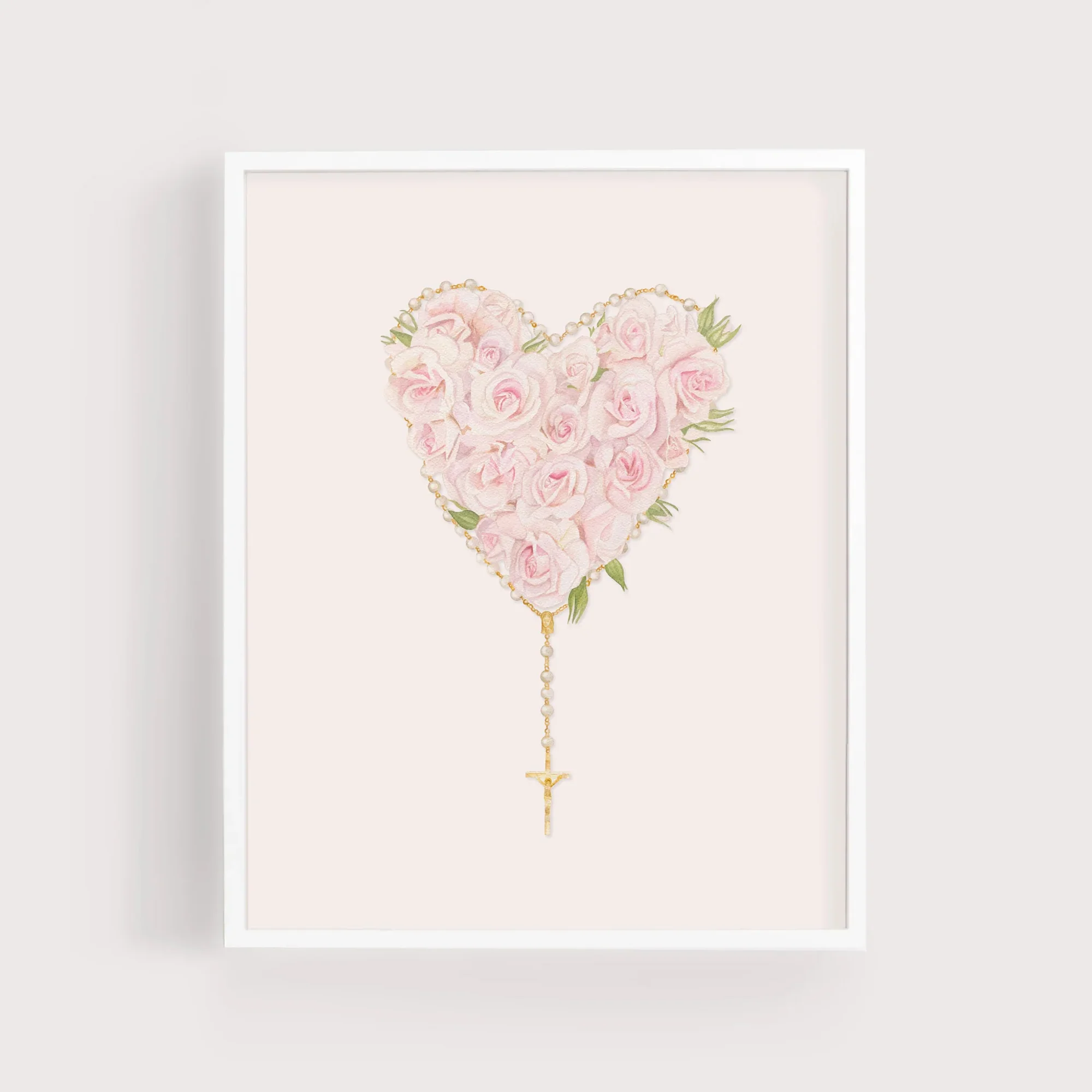Unframed Rosary Heart with Roses Print - 8" x 10"