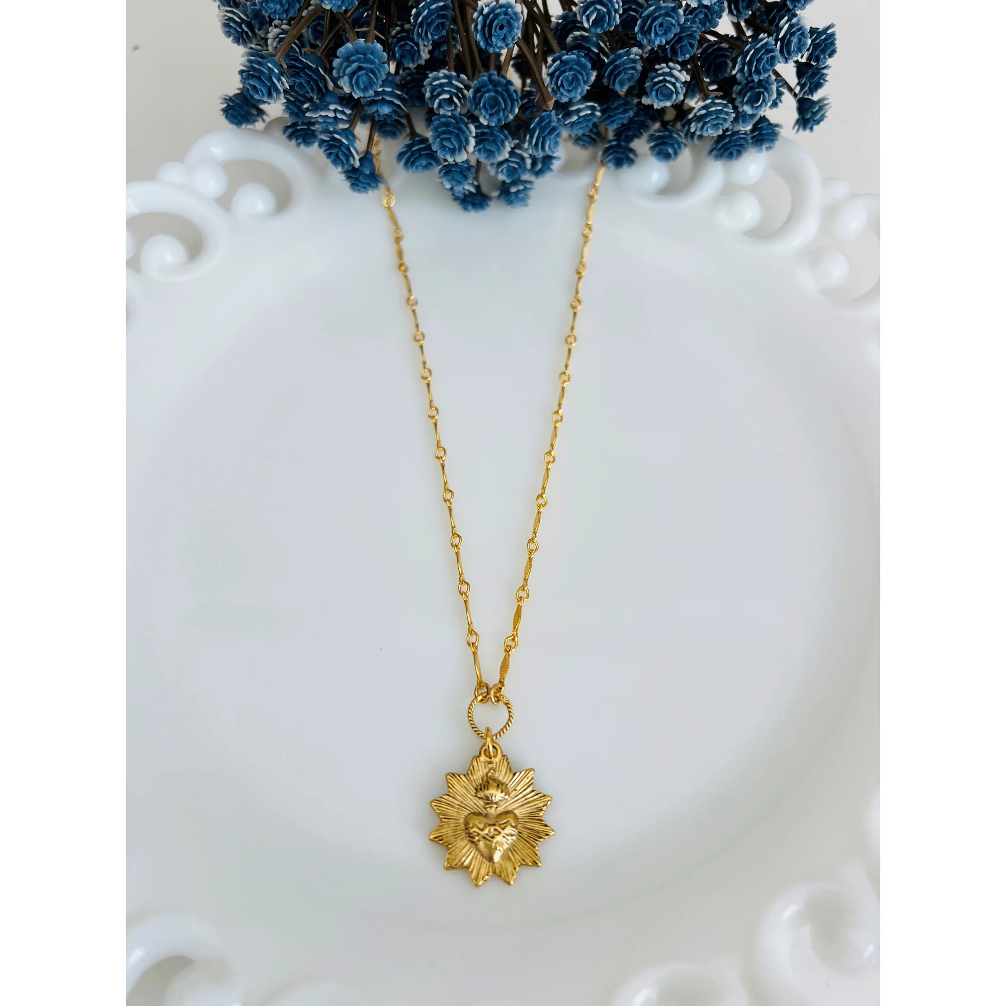 Vintage Sacred Heart Sunburst Necklace
