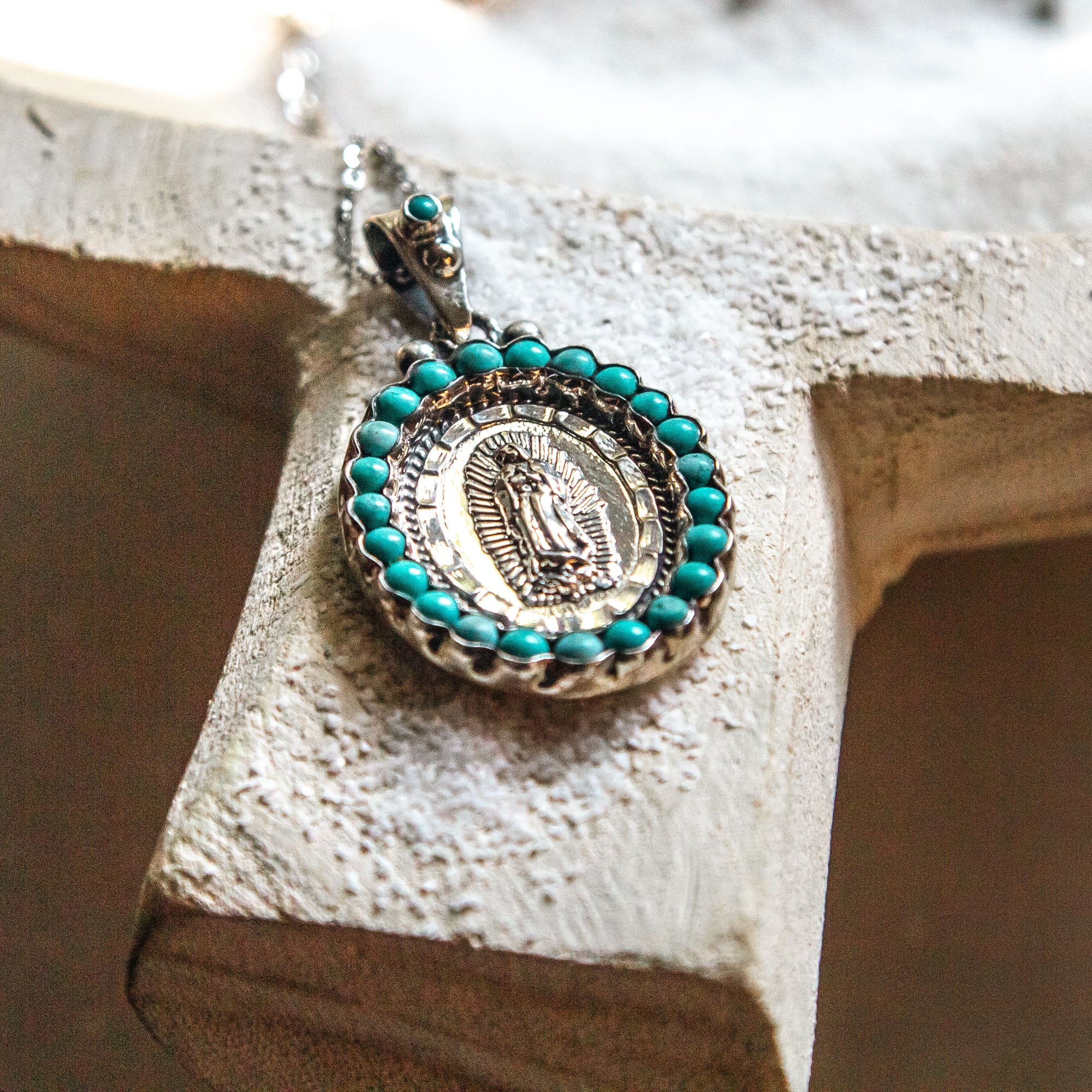 Vintage Sterling Silver & Turquoise Guadalupe Pendant - Image 2
