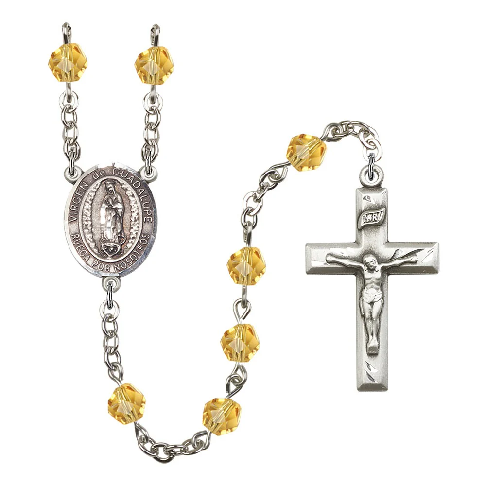 Virgen De Guadalupe Yellow November Rosary 6mm