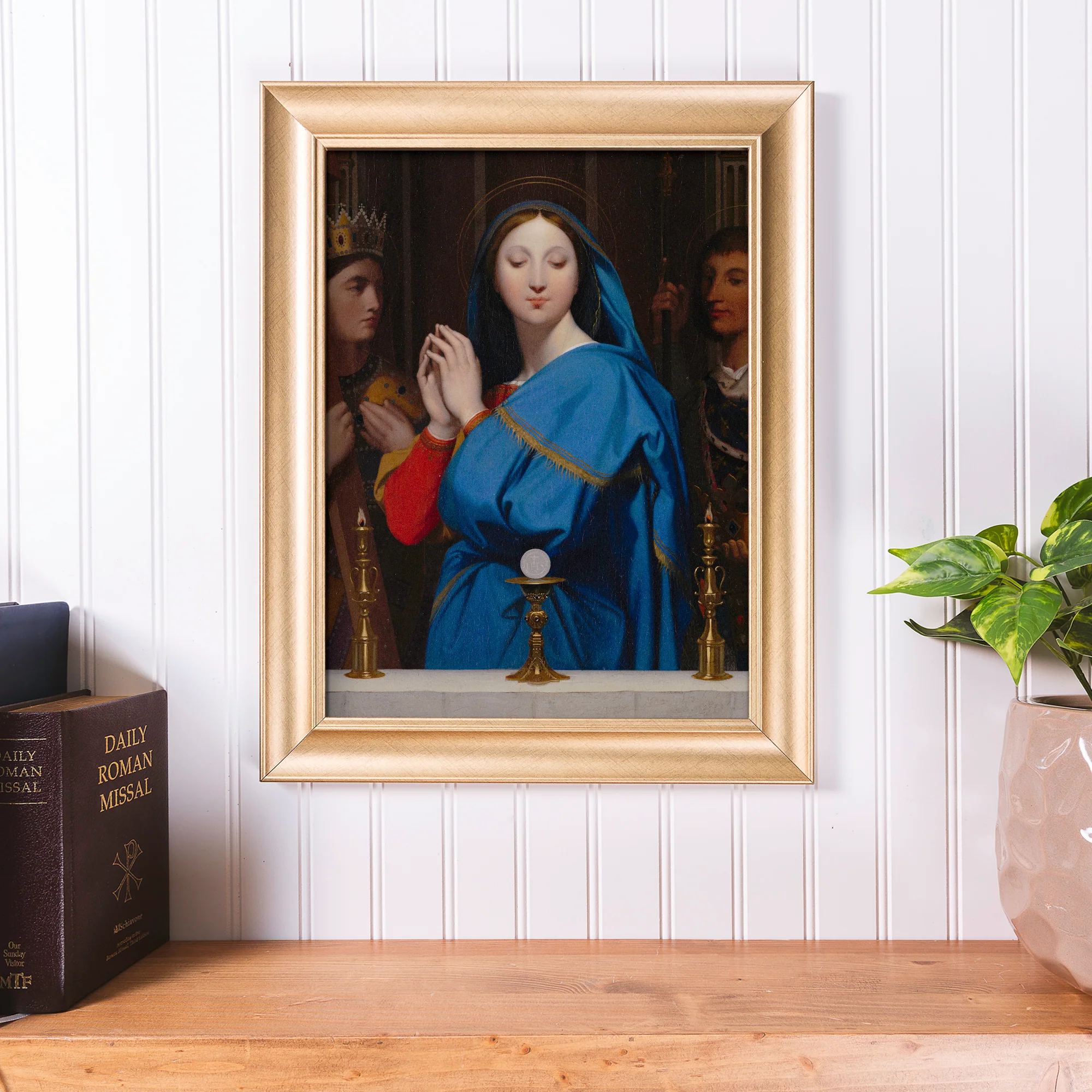 Virgin Adoring the Host Antique Gold Framed Print - Multiple Sizes - Image 3