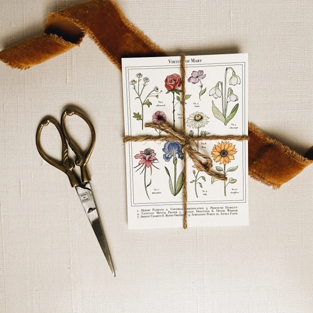 Virtues of Mary Floral Prayer Cards - Set of 10