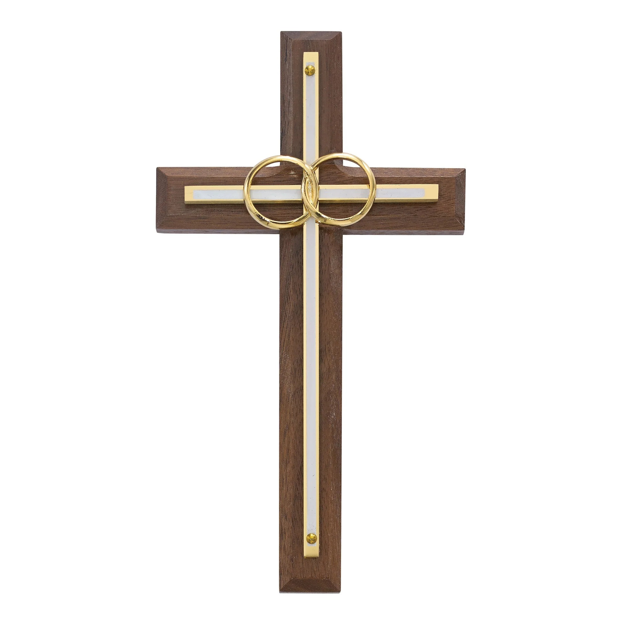 Walnut with Overlay Wedding Cross 6.5"