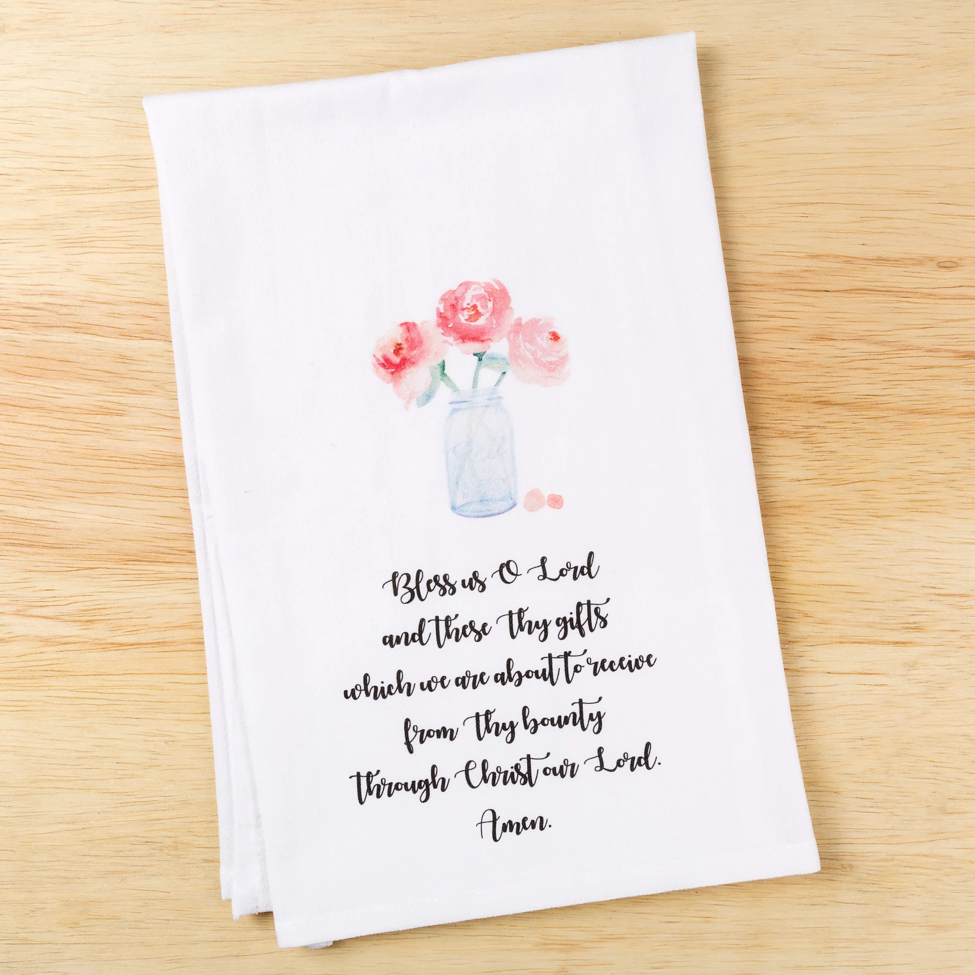 Watercolor "Bless Us O Lord" Kitchen Towel