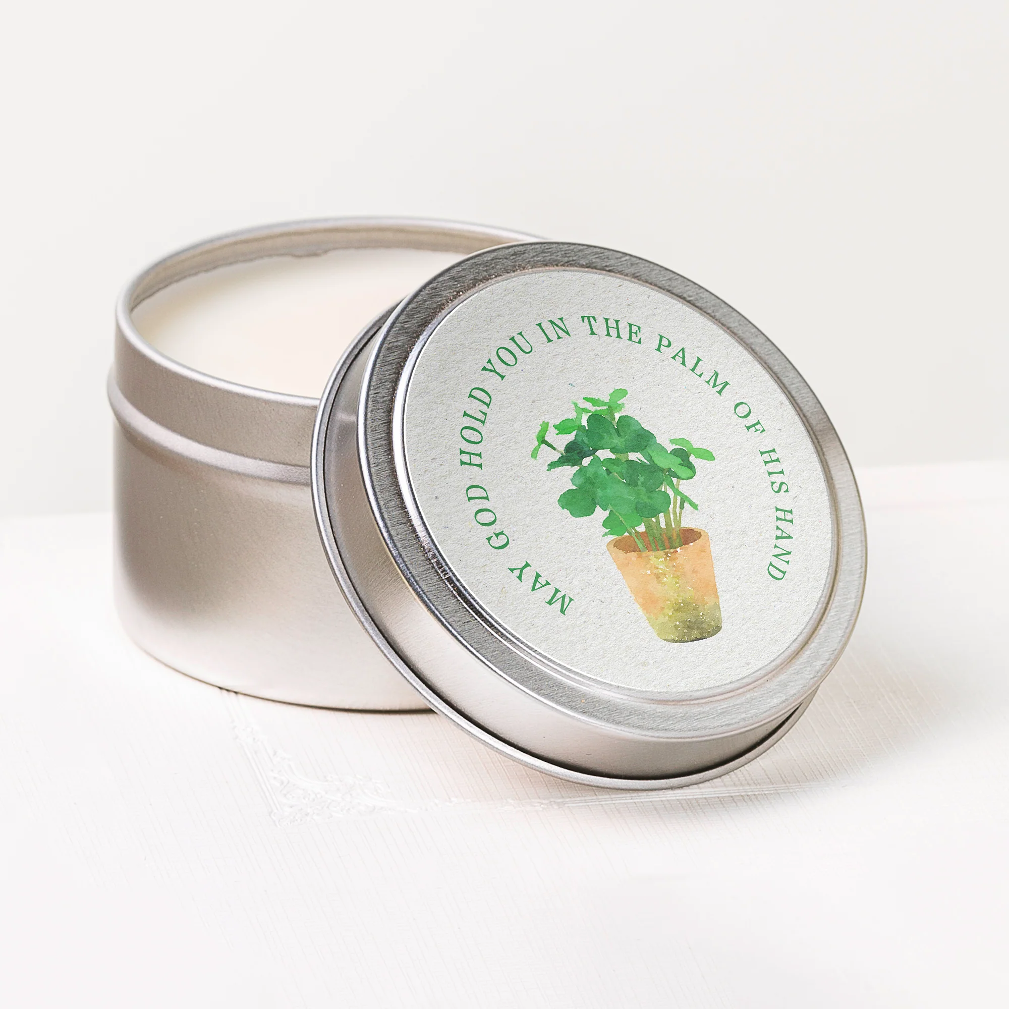 Watercolor Shamrock Irish Blessing Candle Tin