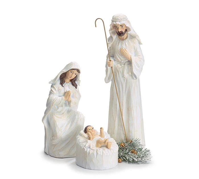 White Distressed Holy Family Nativity - 3 Pieces - Image 2