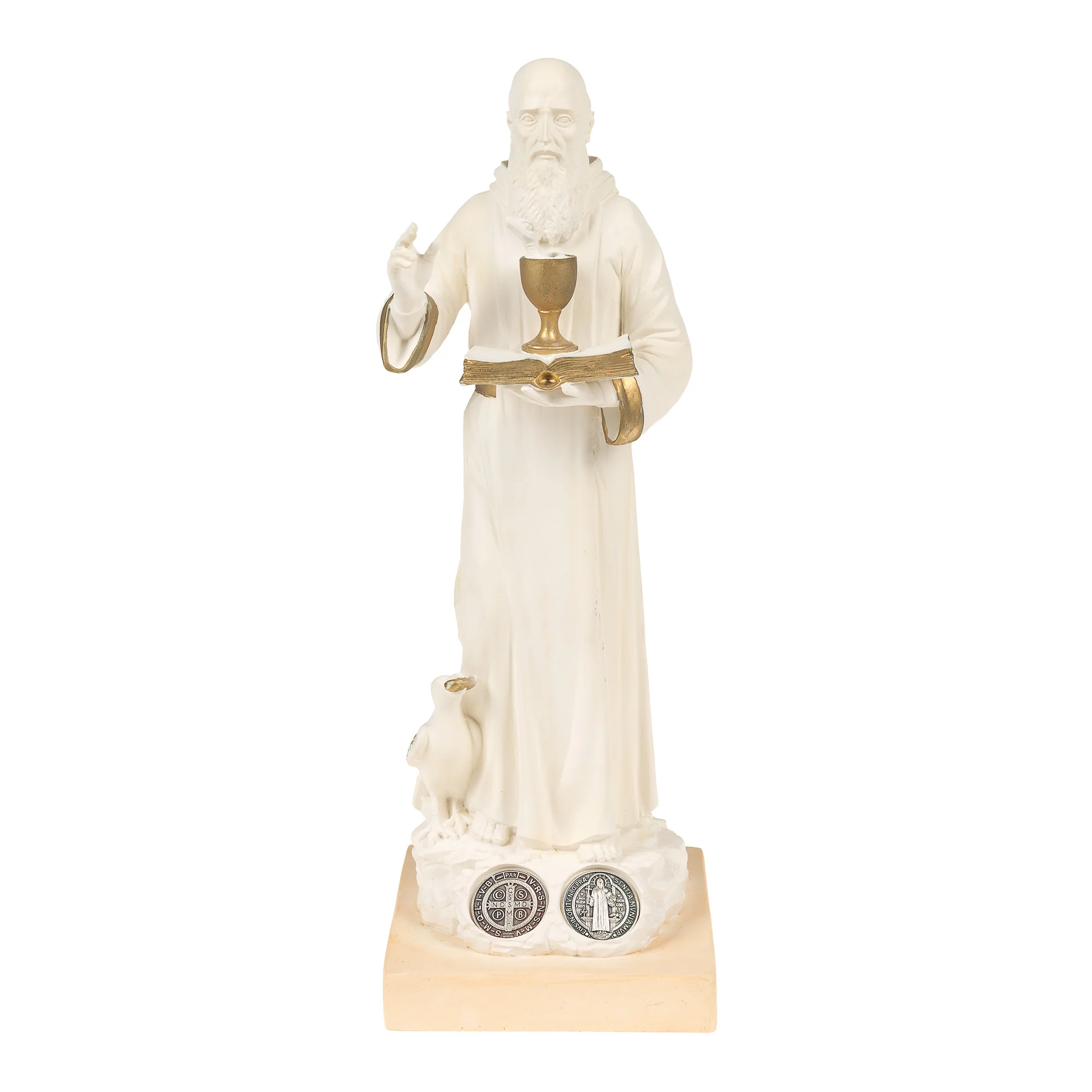 White & Gold Italian St. Benedict Statue - 11.8" - Image 2