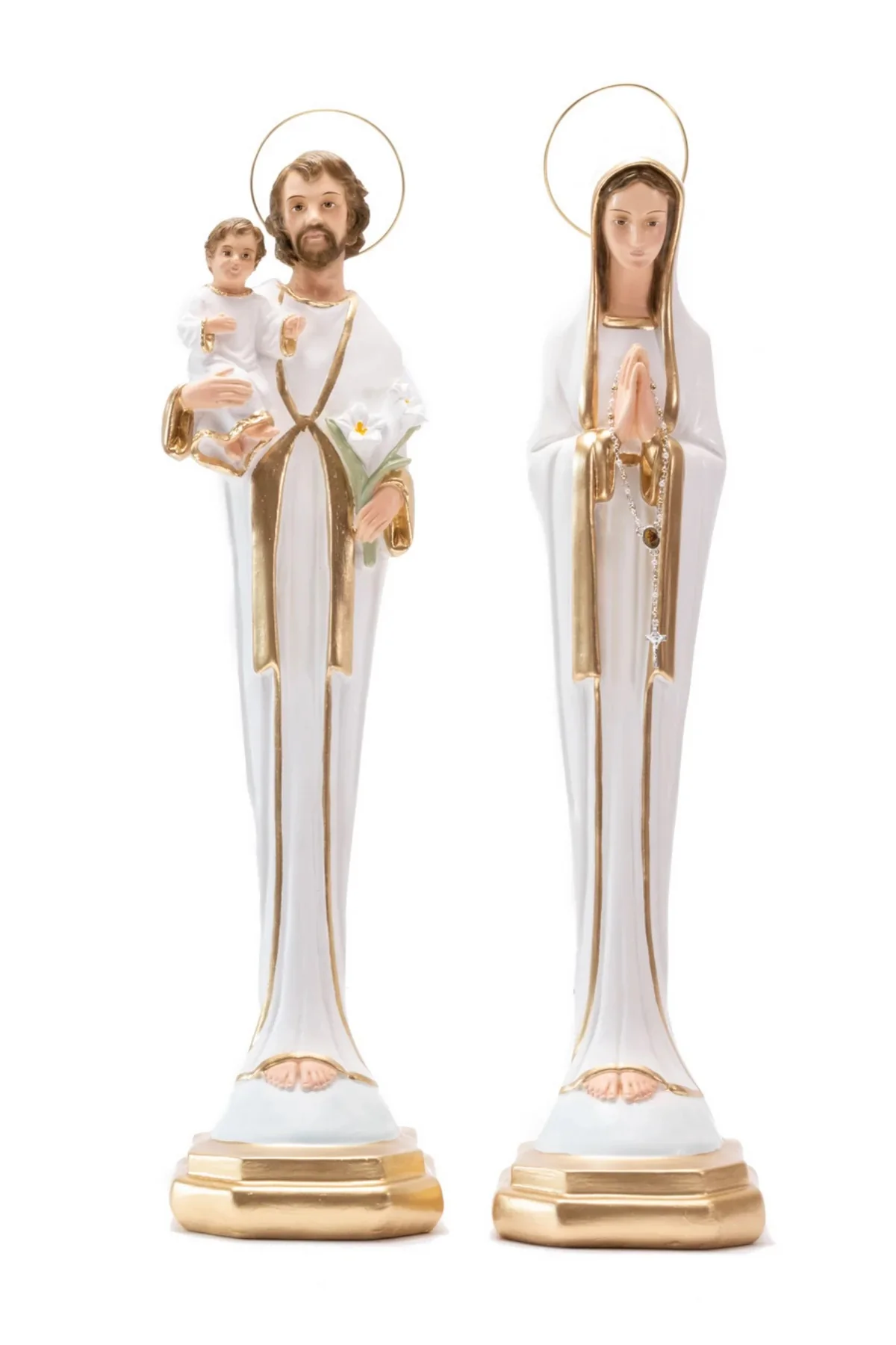 White & Gold Porcelain Holy Family Statue Set