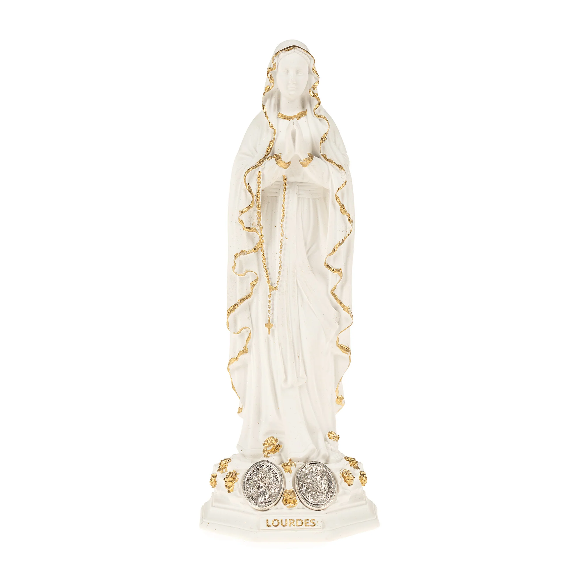 White Lourdes Statue with Medals - Small or Large