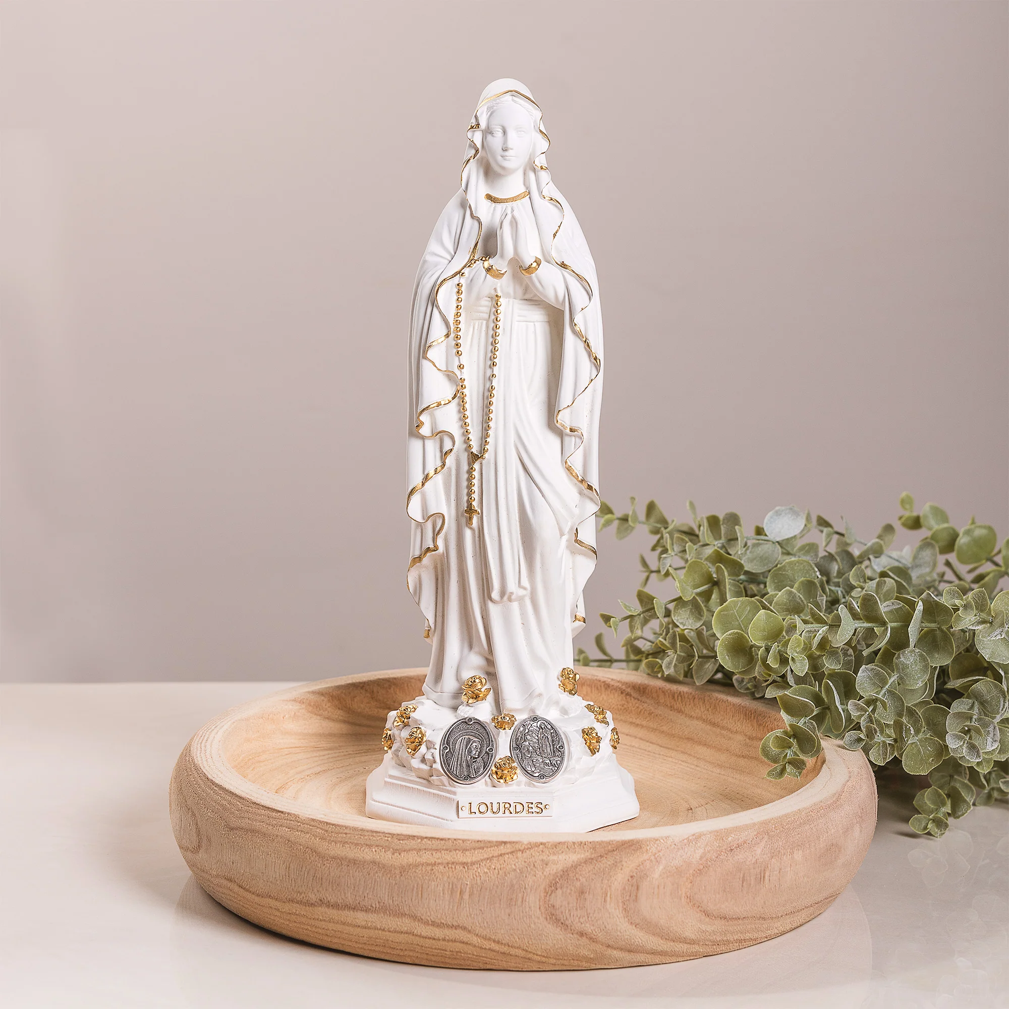 White Lourdes Statue with Medals - Small or Large - Image 4