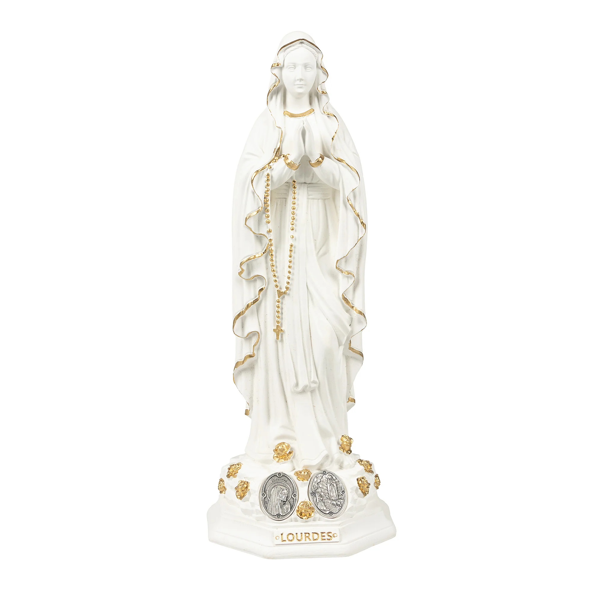 White Lourdes Statue with Medals - Small or Large - Image 6