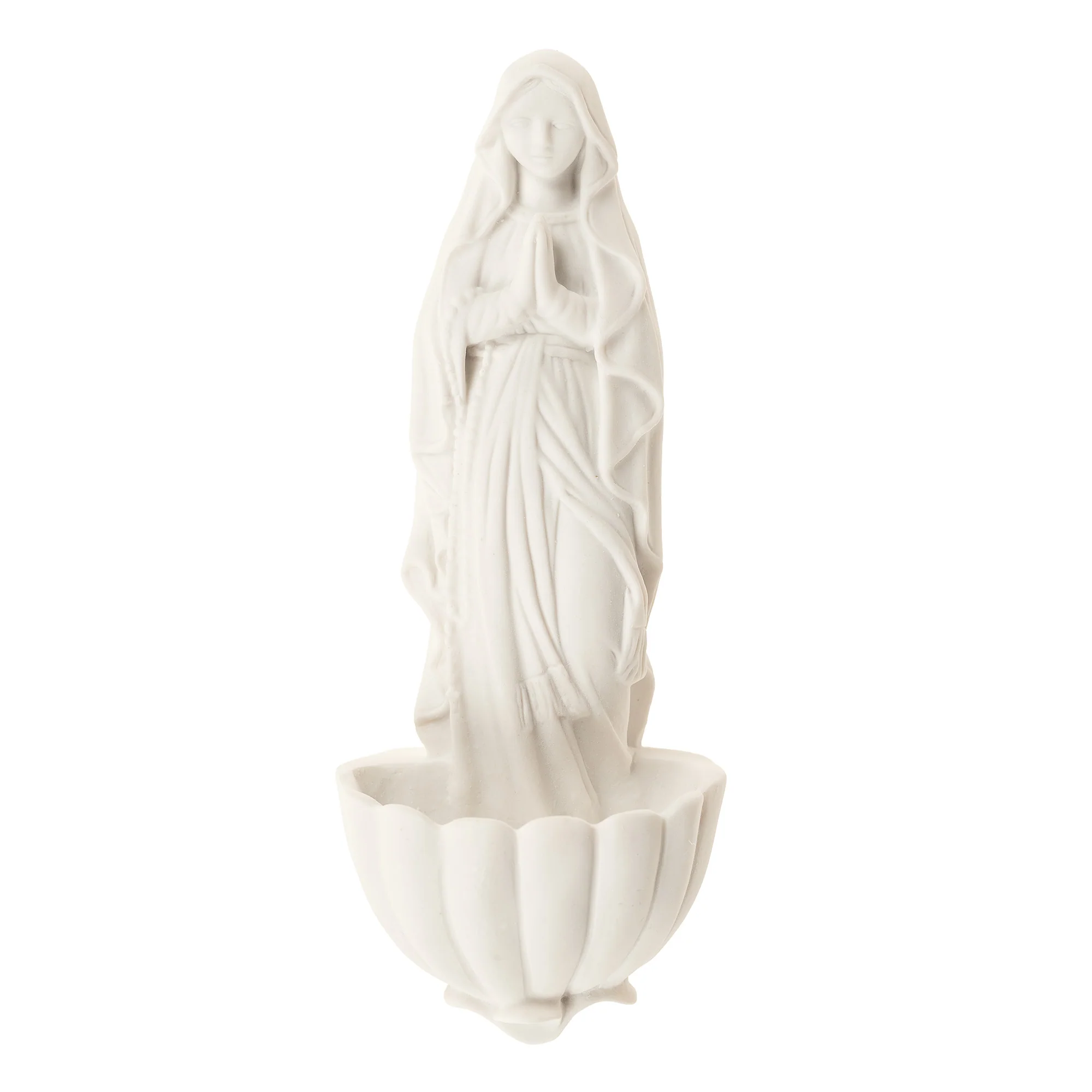 White Our Lady of Lourdes Holy Water Font