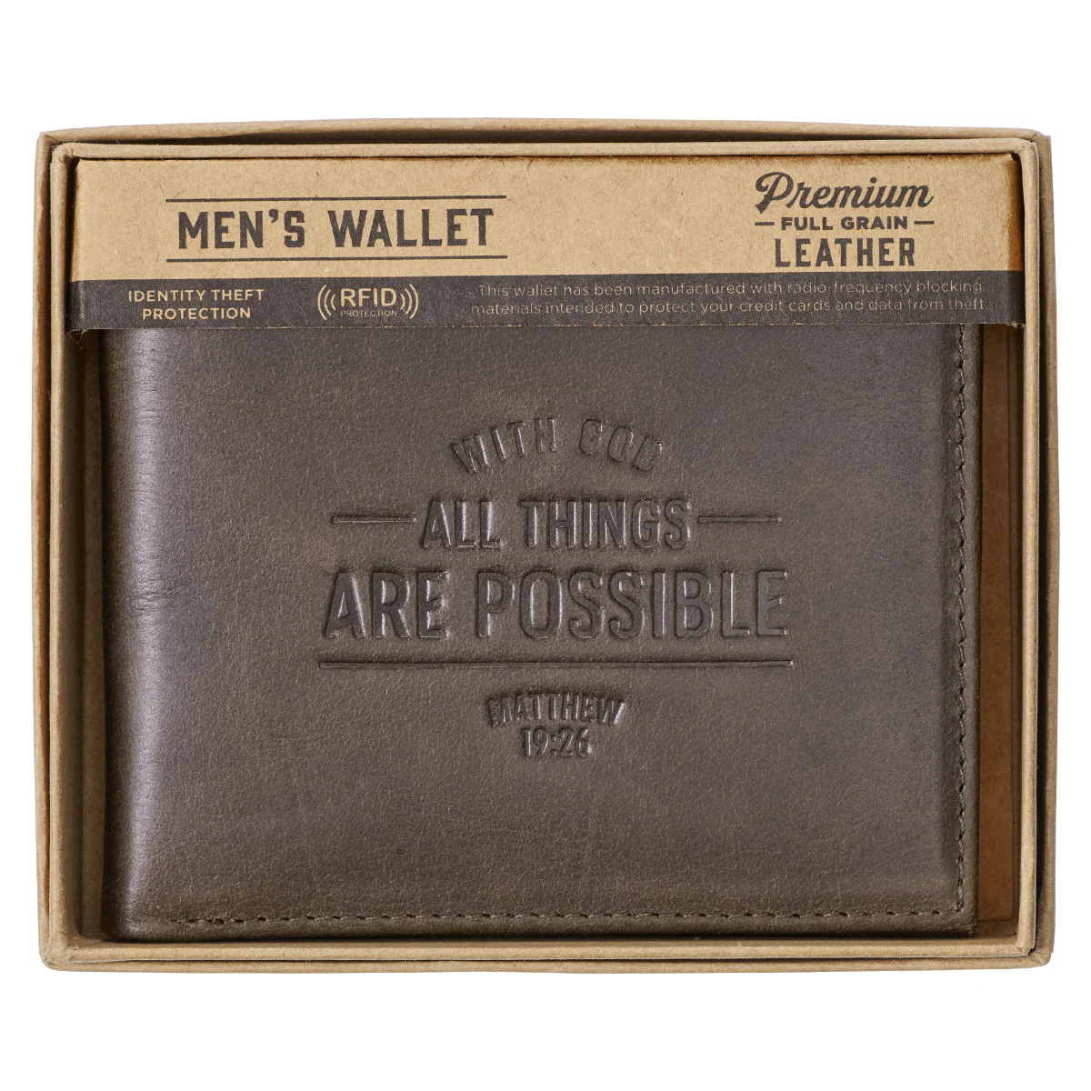 With God All Things Are Possible Brown Leather Wallet - Image 6