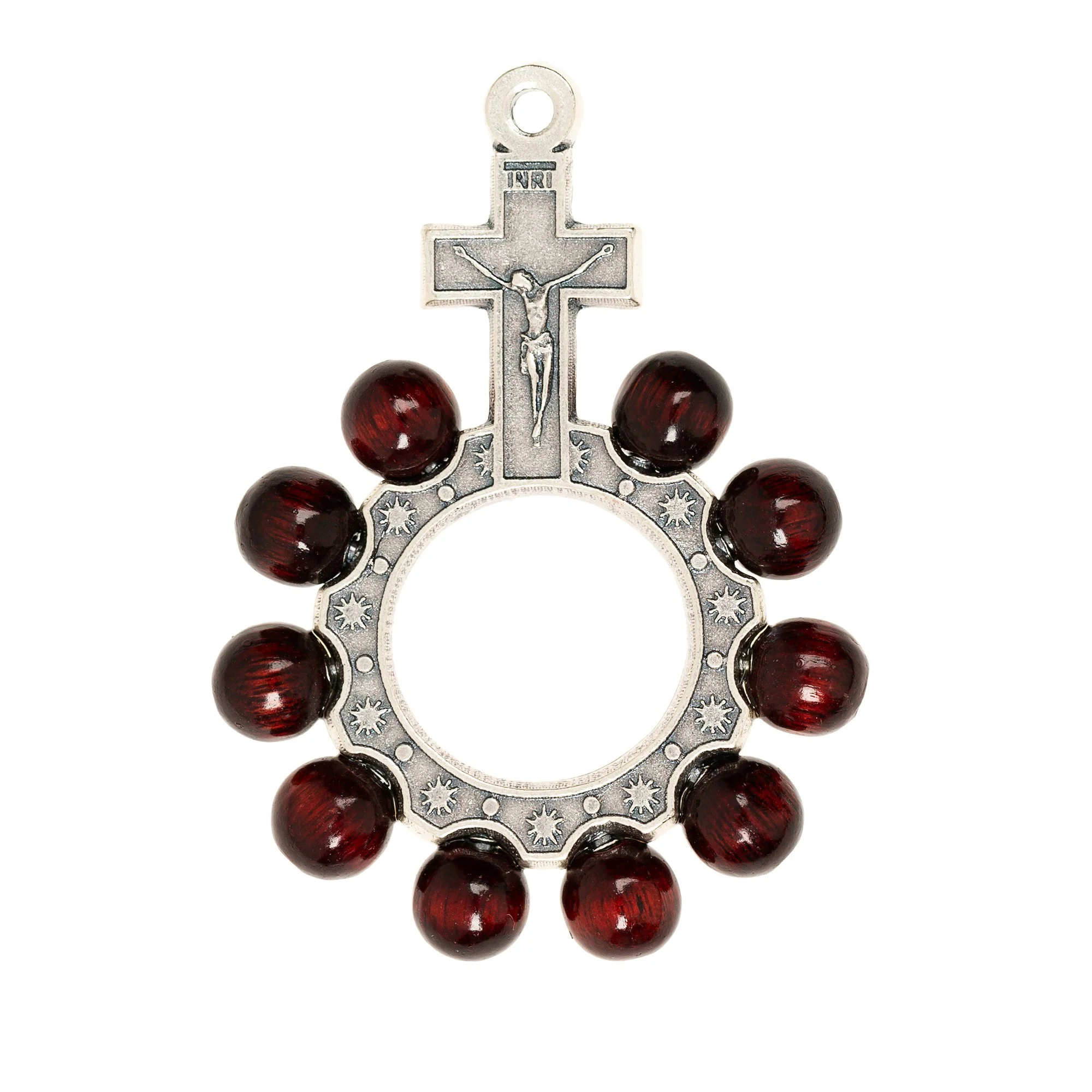 Wood Bead Silver Finger Rosary