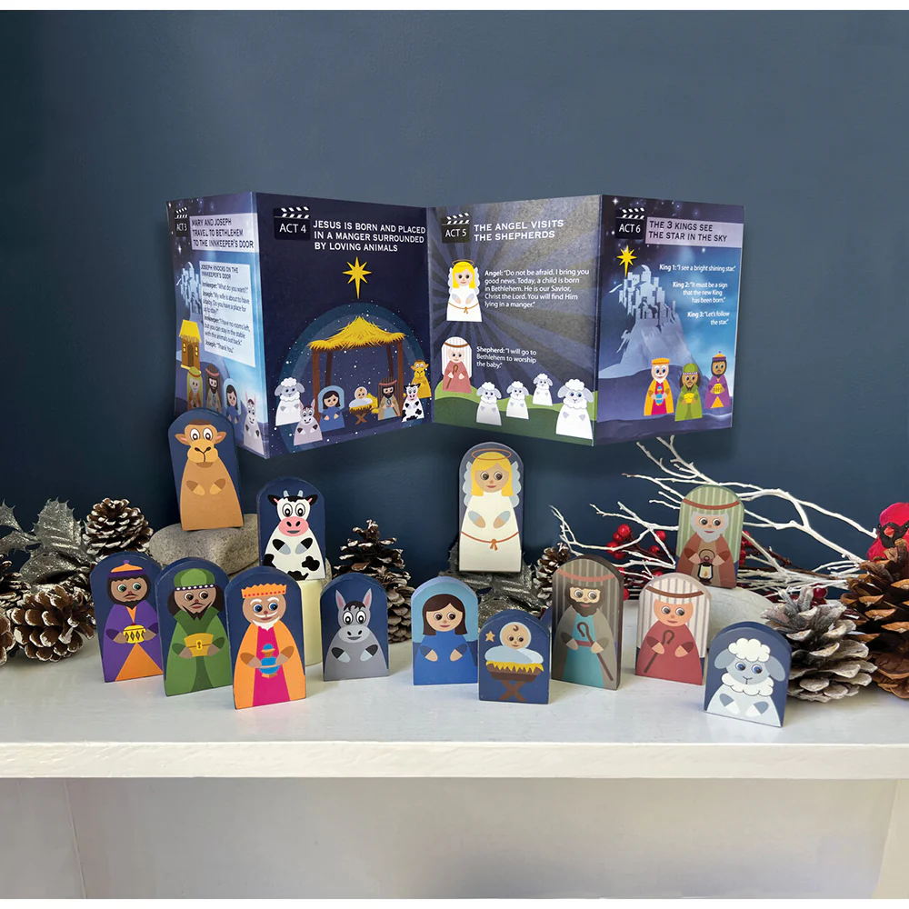 Wood Crafted Nativity Playset - 13 Pieces