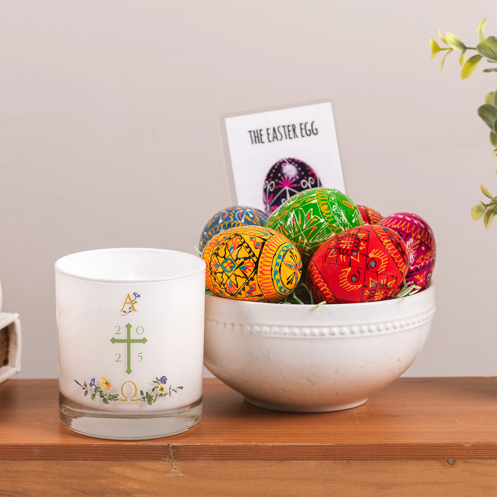 Wooden Easter Eggs - Set of 6 & Easter Paschal Candle Gift Set - Image 2