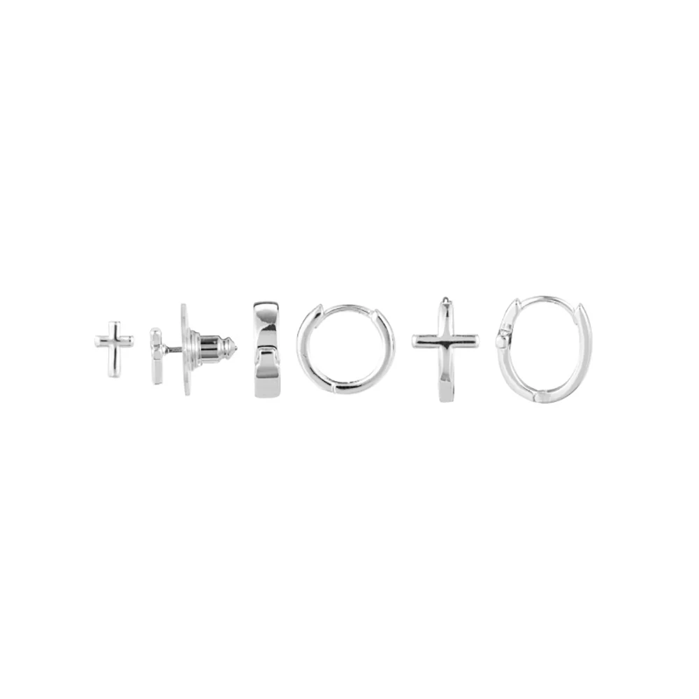 Wrapped In Prayer Dainty Cross Earrings Set - 3 Pairs - Silver or Gold - Image 4