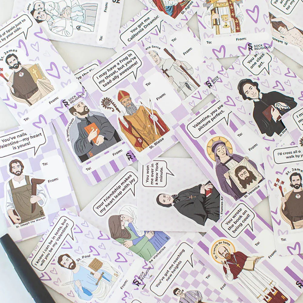 Your Valentine Book & Saint Puns Valentines Stickers Gift Set - Image 6
