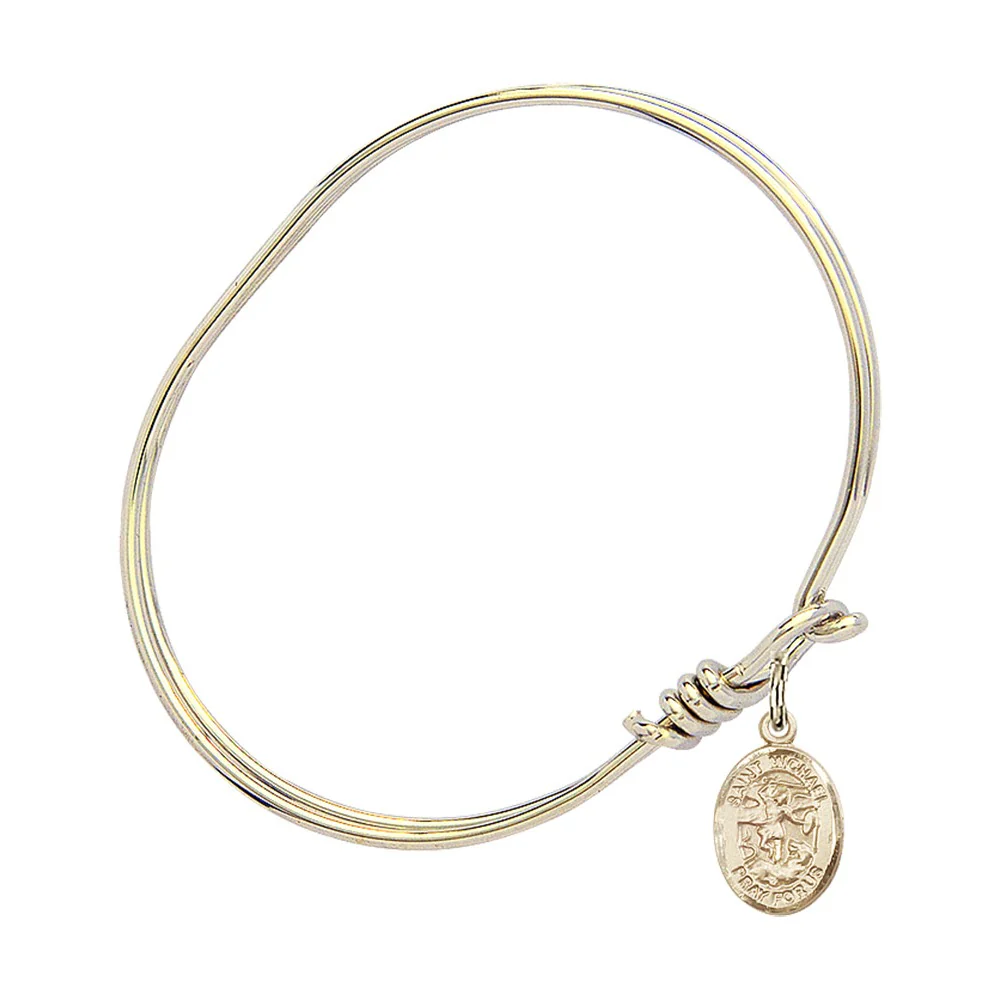 Youth 5 3/4" Gold Plated Bangle Bracelet with St. Michael the Archangel Medal Charm