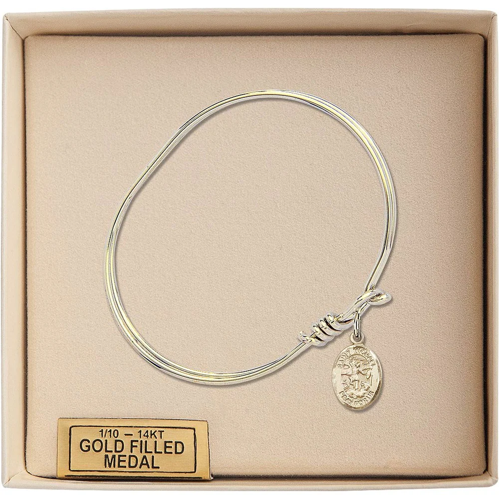 Youth 5 3/4" Gold Plated Bangle Bracelet with St. Michael the Archangel Medal Charm - Image 3
