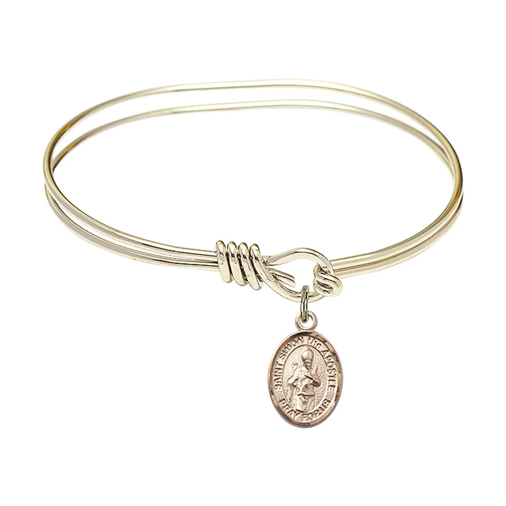 Youth 5 3/4" Gold Plated Bangle Bracelet with St. Simon the Apostle Medal Charm
