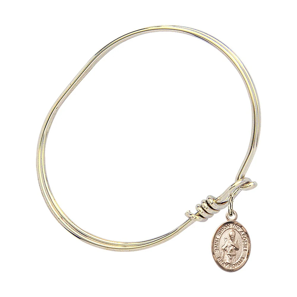 Youth 5 3/4" Gold Plated Bangle Bracelet with St. Simon the Apostle Medal Charm - Image 2