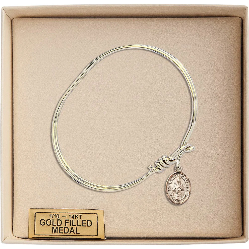 Youth 5 3/4" Gold Plated Bangle Bracelet with St. Simon the Apostle Medal Charm - Image 3