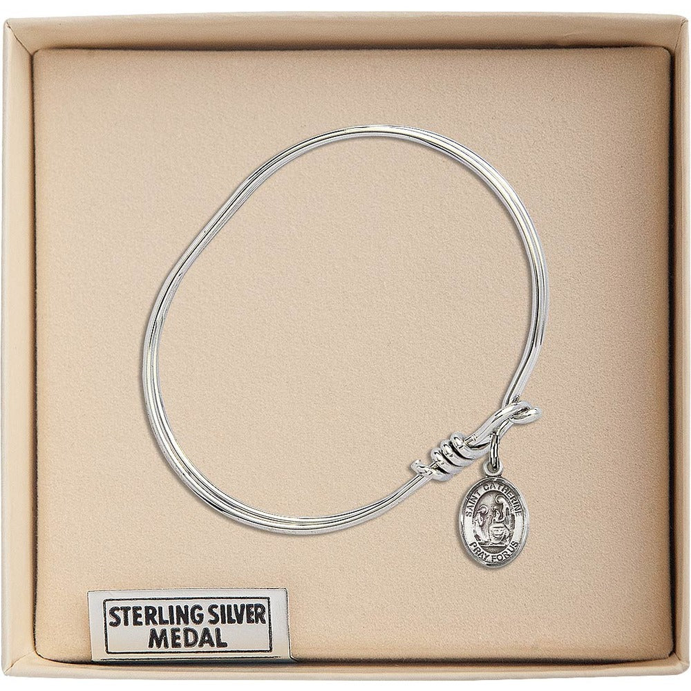 Youth 5 3/4" Rhodium Plated Bangle Bracelet with St. Catherine of Siena Medal Charm - Image 3